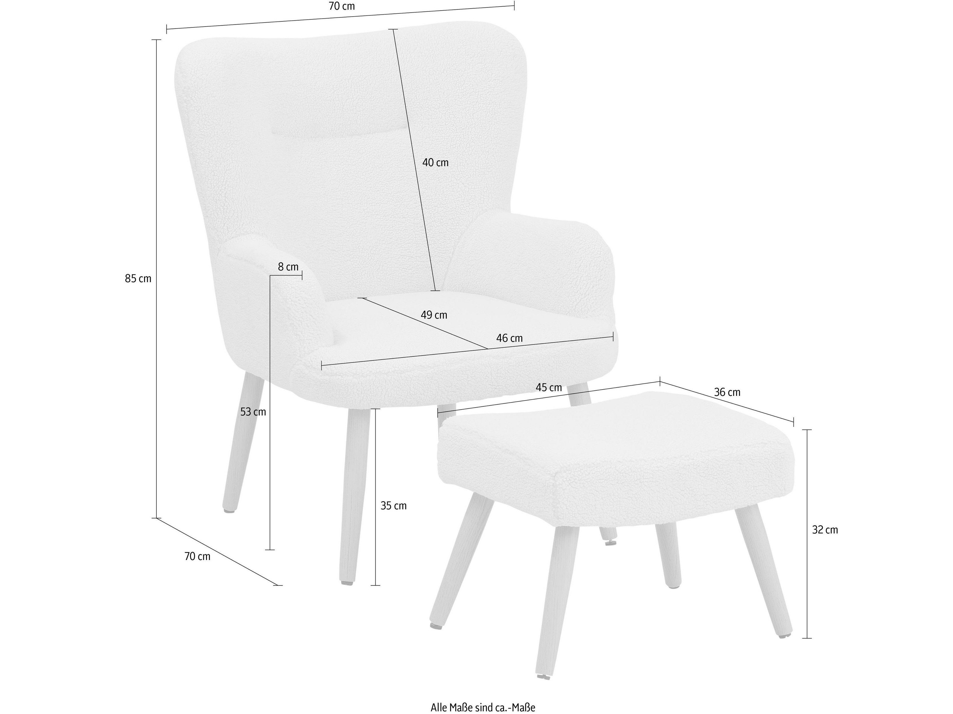 loft24 Sessel Cora - Relaxsessel, Fernsehsessel mit Hocker, Armlehnsessel (2-tlg. Set, 2-St., Sessel mit Hocker), Beine in Holzoptik, gepolstert, Knopfheftung, modern. Reduzierter Preis € 179,99. Unverbindliche Preisempfehlung € 399,99