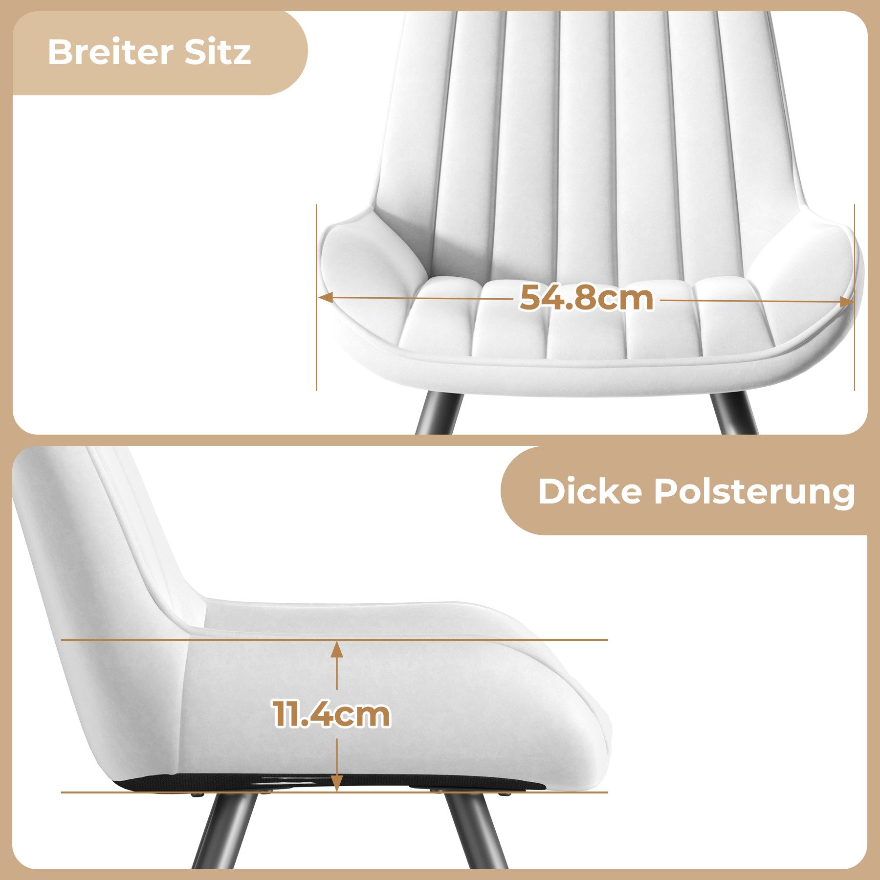 HawthyHome Esszimmerstuhl bequeme Polsterstühle Küchenstuhl (2 St), mit Rückenlehne und Metallbeine