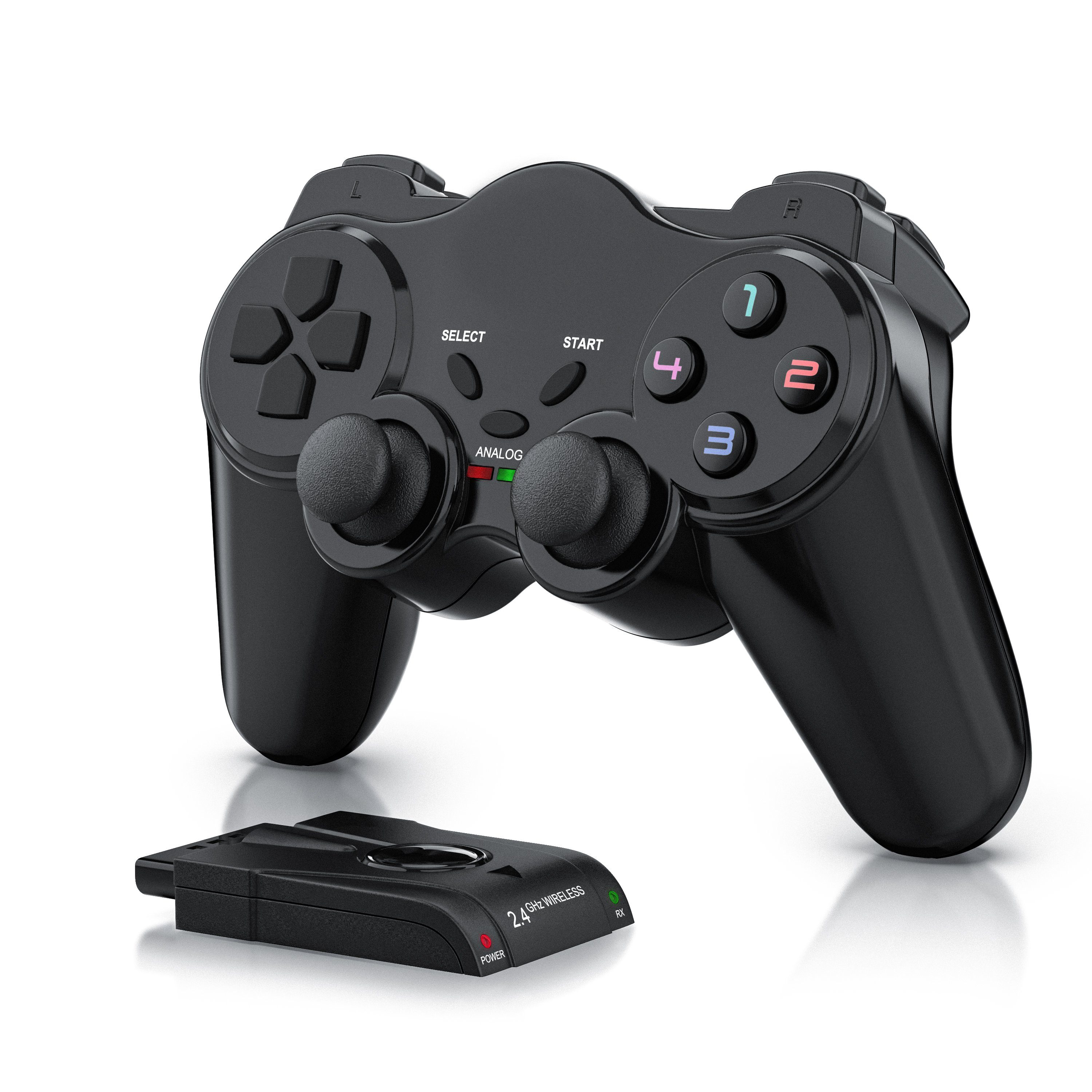 CSL PlayStation-Controller (1 St., Wireless PS2 Gamepad, 2,4 GHz Funk Adapter mit Dual Vibration)