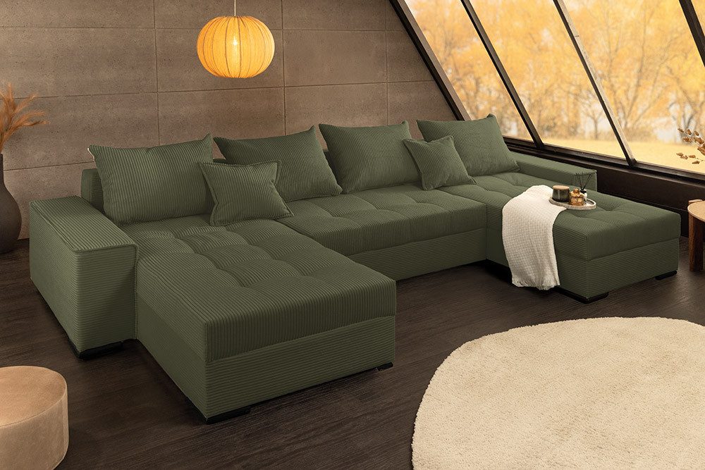 riess-ambiente Wohnlandschaft LODGE 315 cm grün – Cord, Couch mit Schlaffun günstig online kaufen