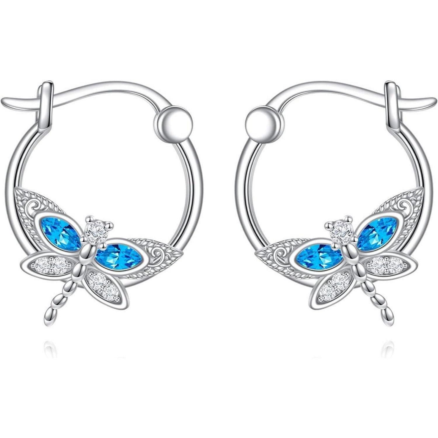 Paar Ohrstecker Libelle Ohrringe 925 Sterling Silber Blauer Kristall Damen Mädchen