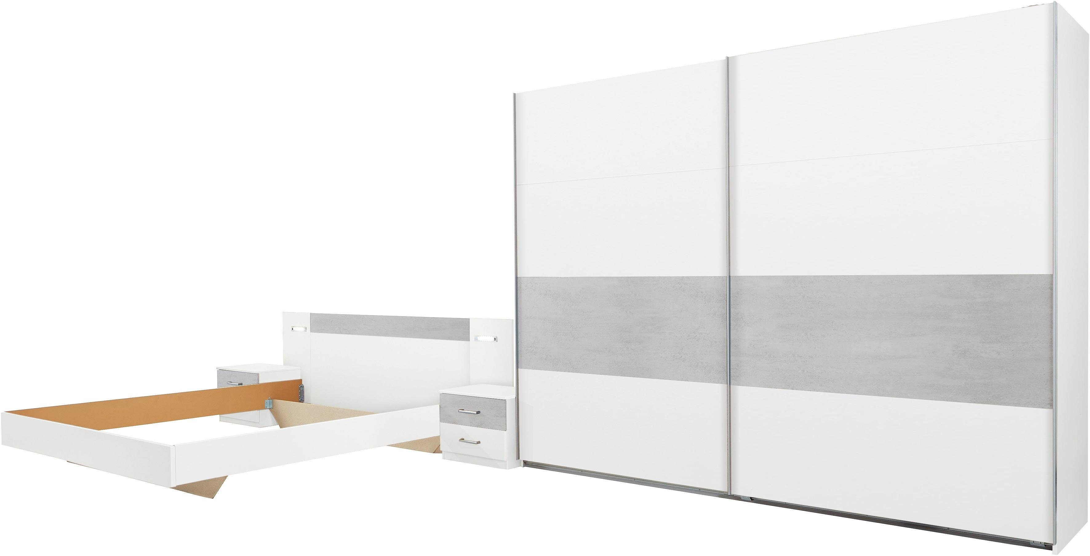 Wimex Schlafzimmer-Set Angie, (Set, 4-St) weiß/betonfarben lichtgrau