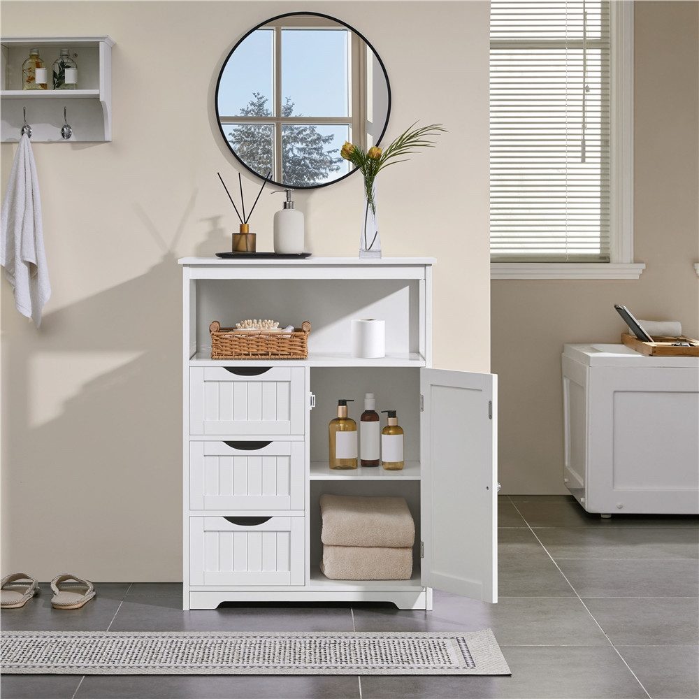 Yaheetech Badkommode Badezimmerschrank, Badschrank mit 3 Schubladen & 1 Schrank mit verstellbarem Regalbrett