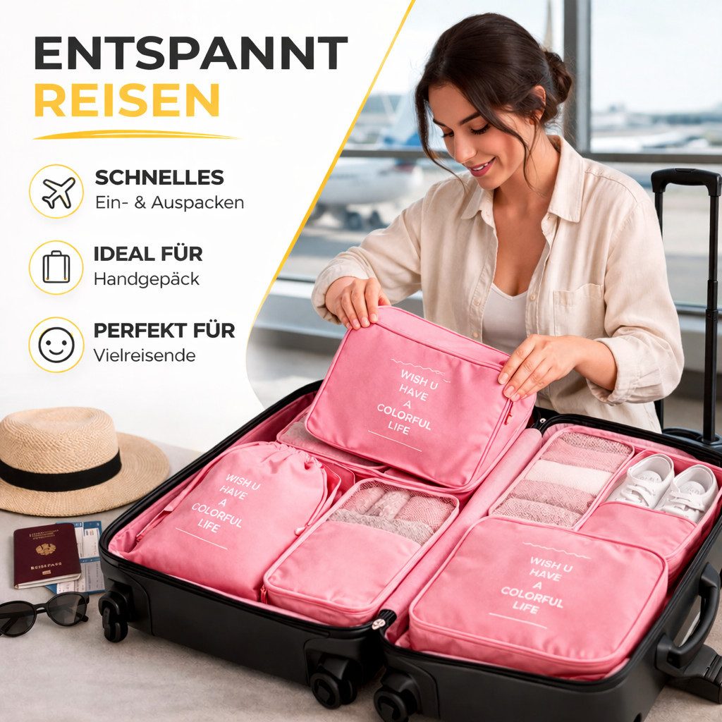 Everhomely® Kofferorganizer Kofferorganizer 8er mit Kosmetiktasche – Packtaschen Packwürfel Reisen (Set, 8er Set)