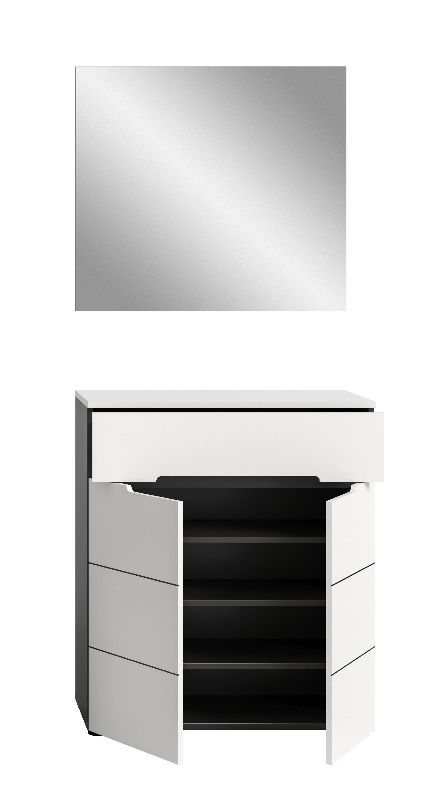 xonox.home Garderoben-Set, (2tlg. Set inkl. Schuhkommode, Spiegel), Basalt grau Nachbildung Melamin beschichtet modern 80x190x37 cm