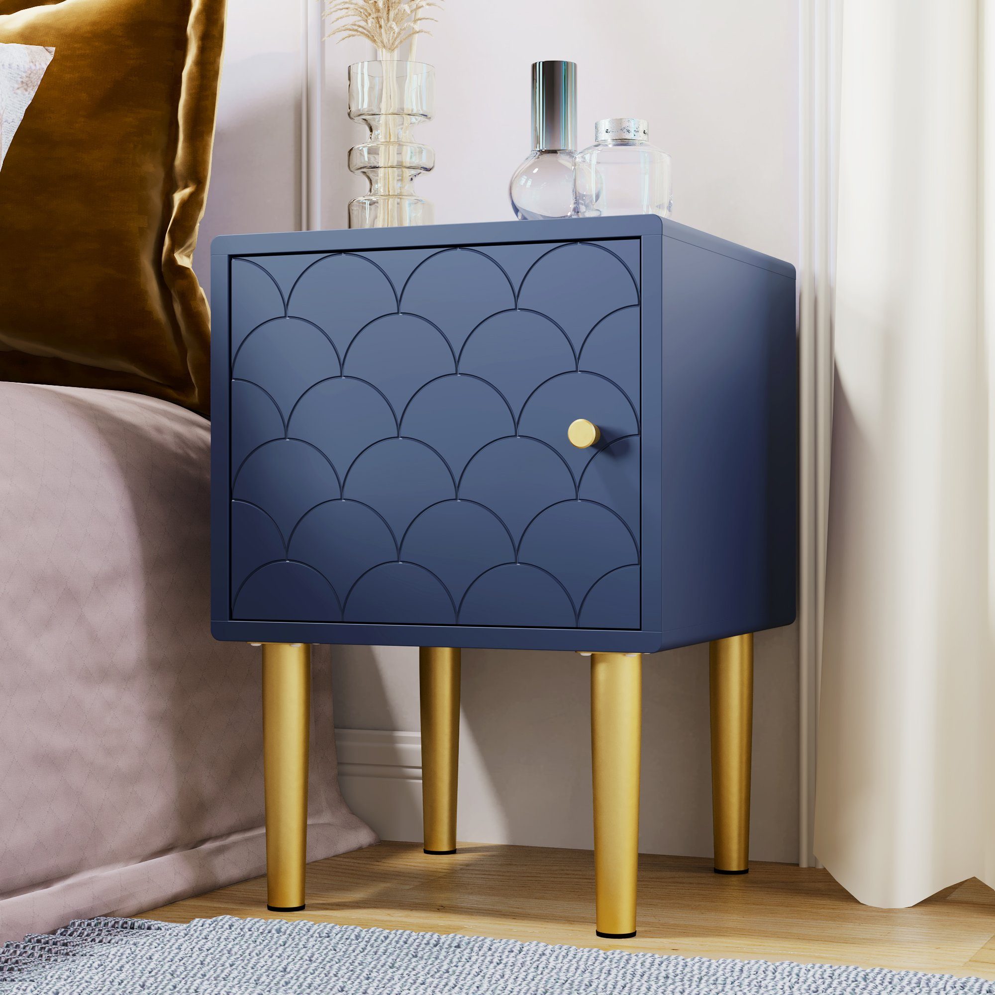 Nachttisch (Nachtschrank, 1-St), Nachtkommode Beistelltisch für Boxspringbett, Metallbeine, 35x35x50cm