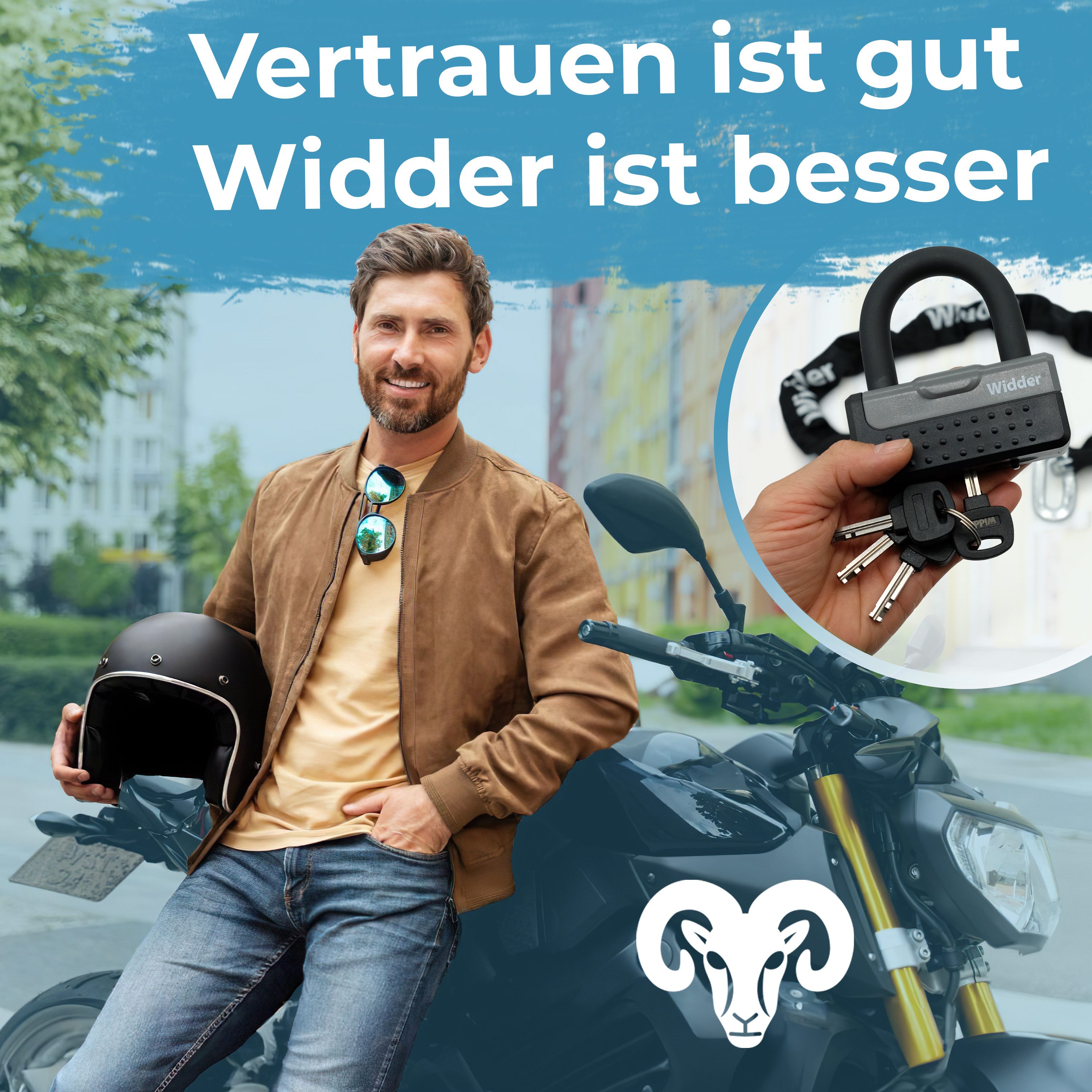 Widder Kettenschloss Motorrad [Titan-Stahl Level 15] sicheres Motorradschloss [4 Schlüssel], 115cm lang • 11mm Massiv-Stahl • Motorrad Moped E-Bike Fahrrad Scooter