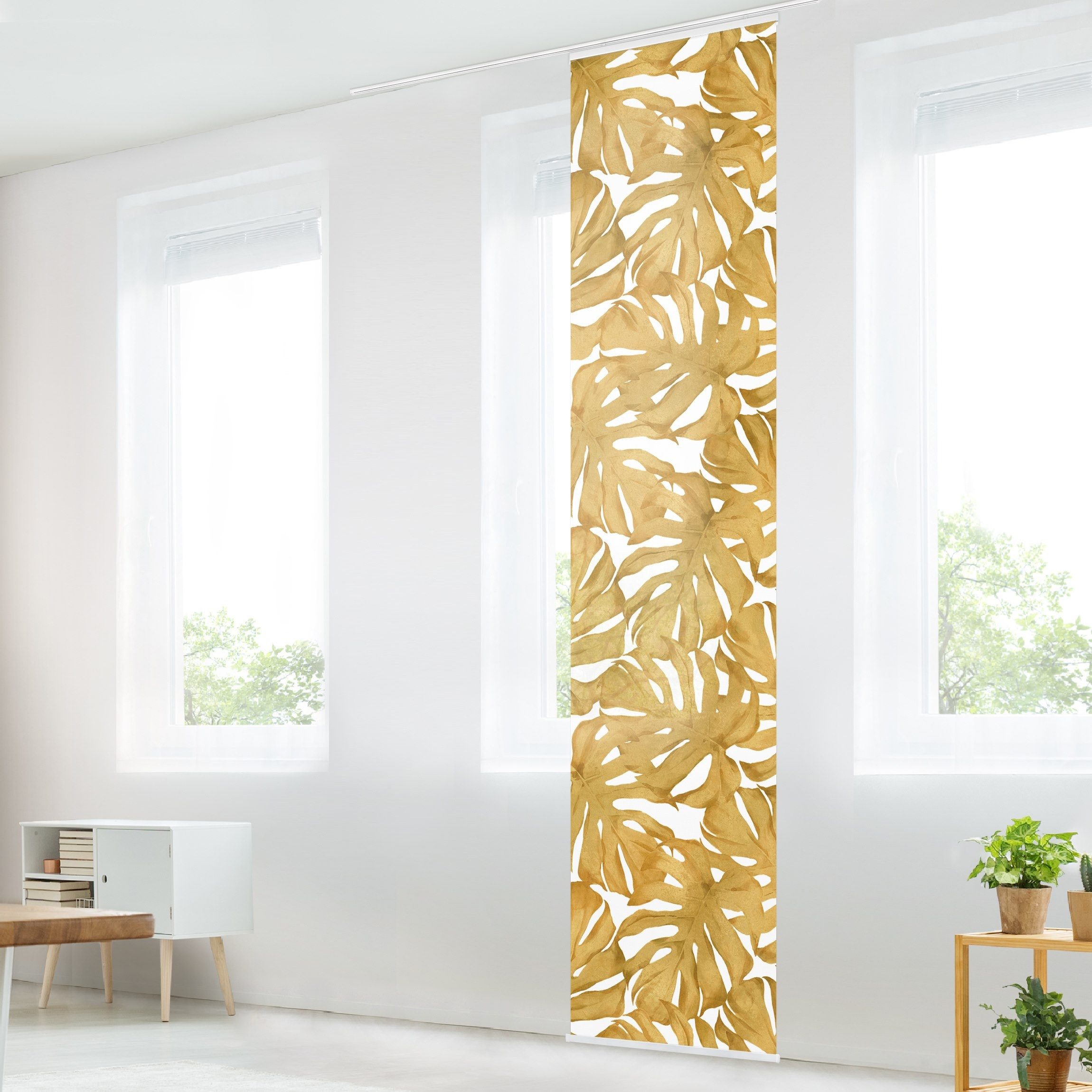 Bilderdepot24 Schiebegardine Flächenvorhang blickdicht Aquarell Monstera Blätter (1 St), halbtransparent, Wohnzimmer große Flächengardine lichtdurchlässig für Klemm-System