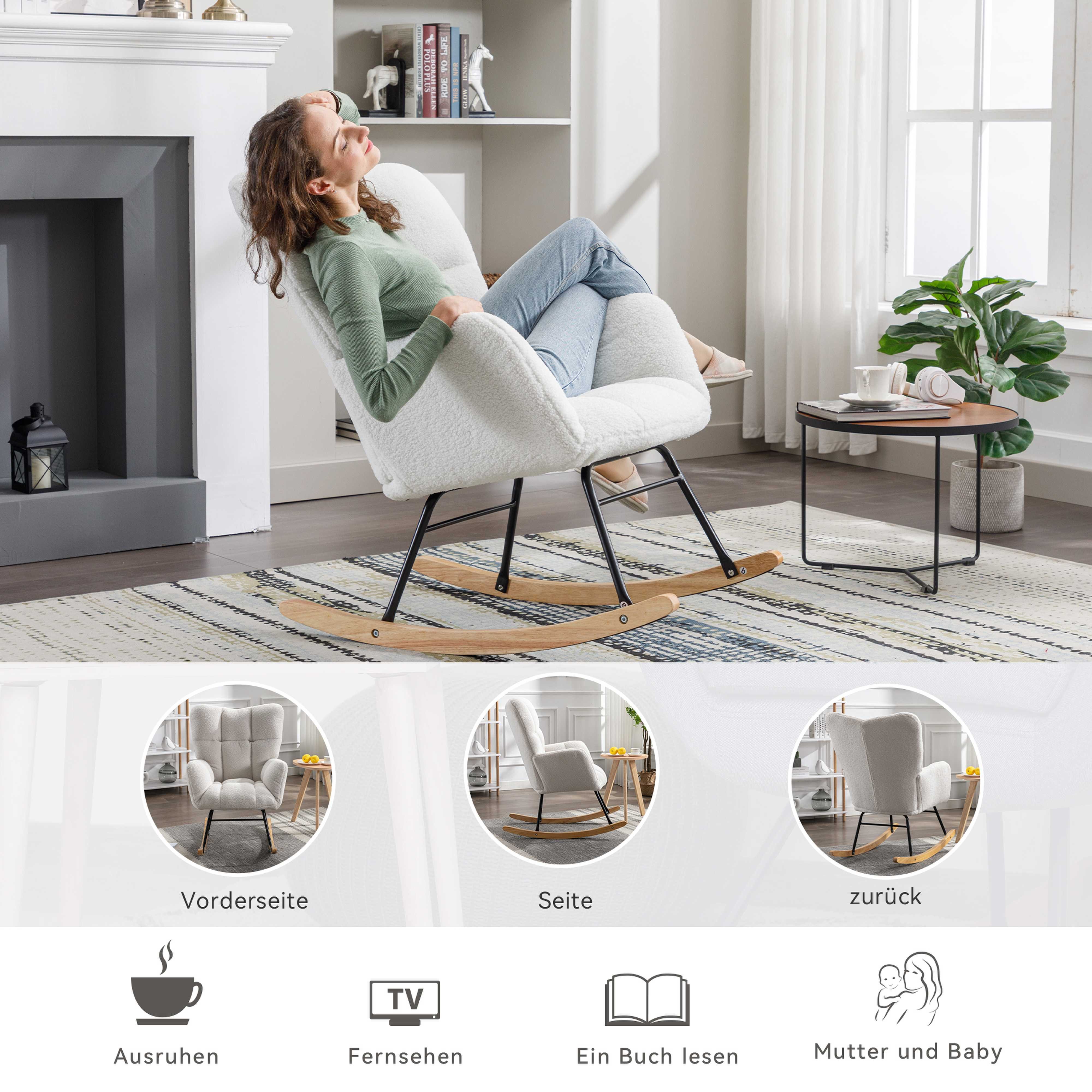 BlingBin Schaukelstuhl Teddy-Samt-Schaukelstuhl Liegestuhl für Wohnzimmer/Schlafzimmer/Balkon (1 St), gepolsterte Sitzfläche für Wohnzimmer und Schlafzimmer