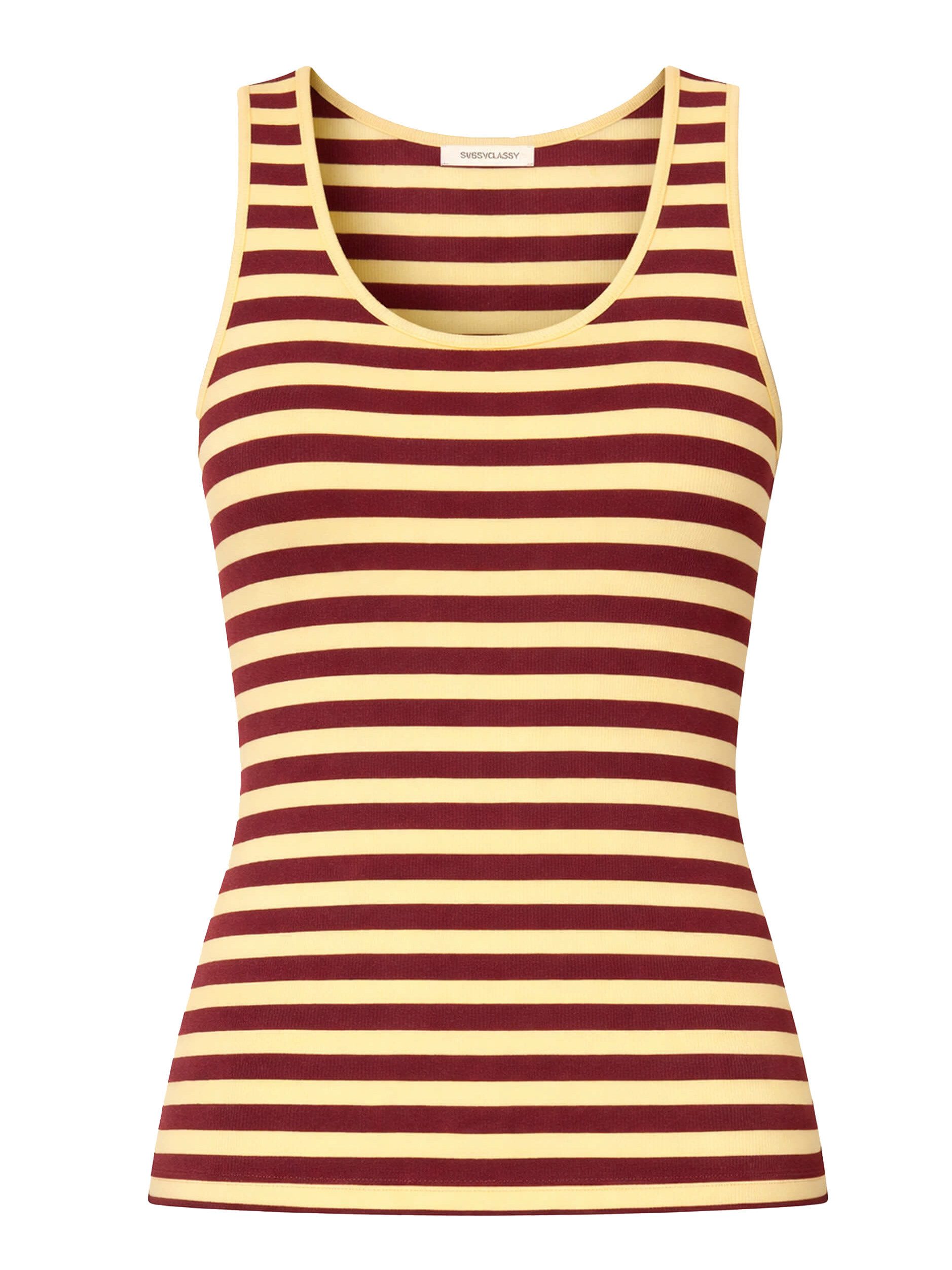 SASSYCLASSY T-Shirt Gestreiftes ärmelloses Top Damen Sommer Basic Tanktop mit Streifen mit Rundhalsausschnitt Weiß Rosa Braun Gelb