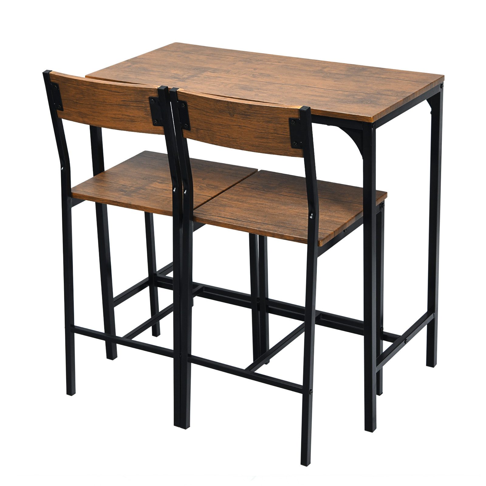 COSTWAY Bartisch, Set Esstisch (90x45x88,5cm) mit 2 Stühlen, 3 tlg., Metall
