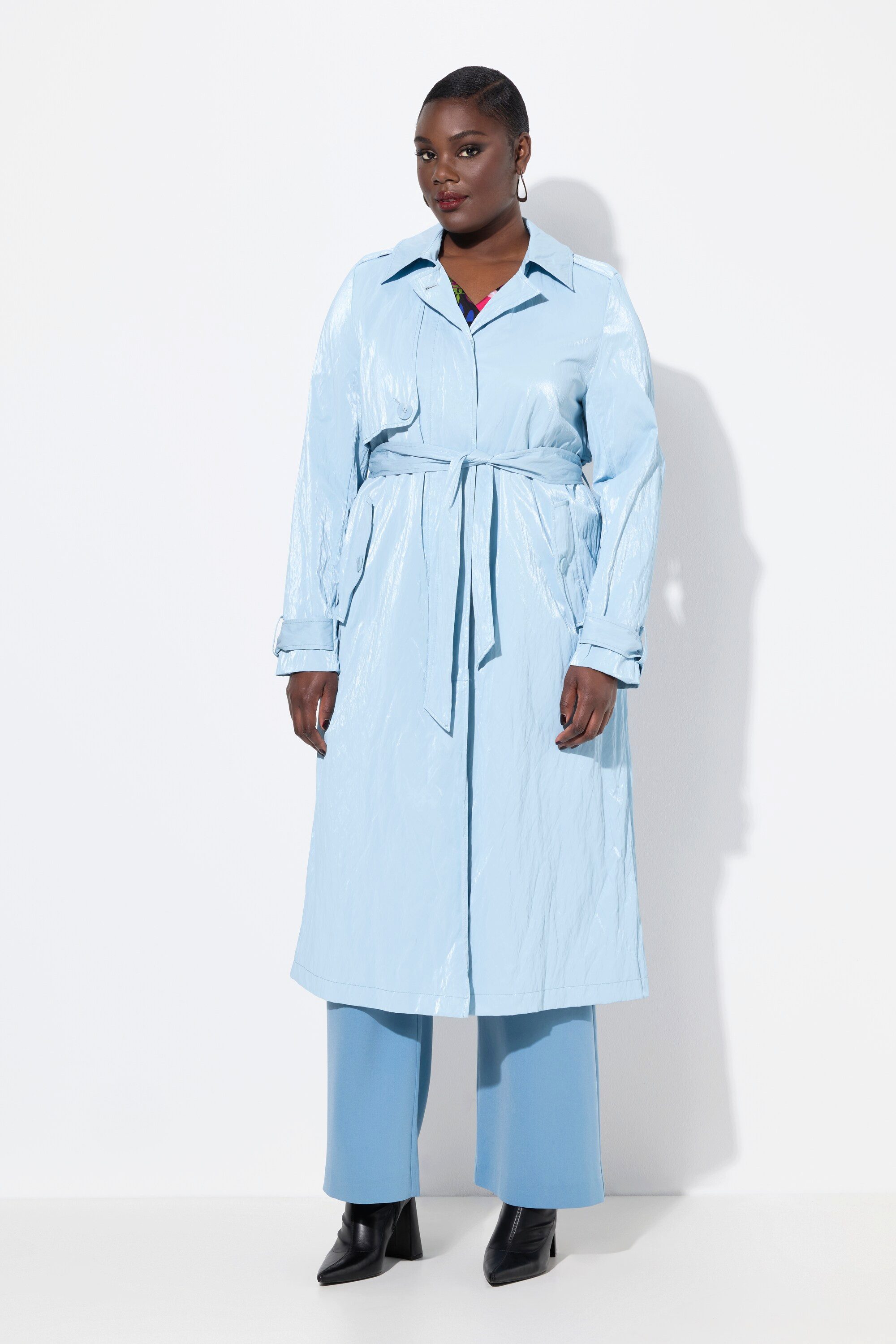 Wintermantel Trenchcoat Metallic-Effekt A-Linie Hemdkragen