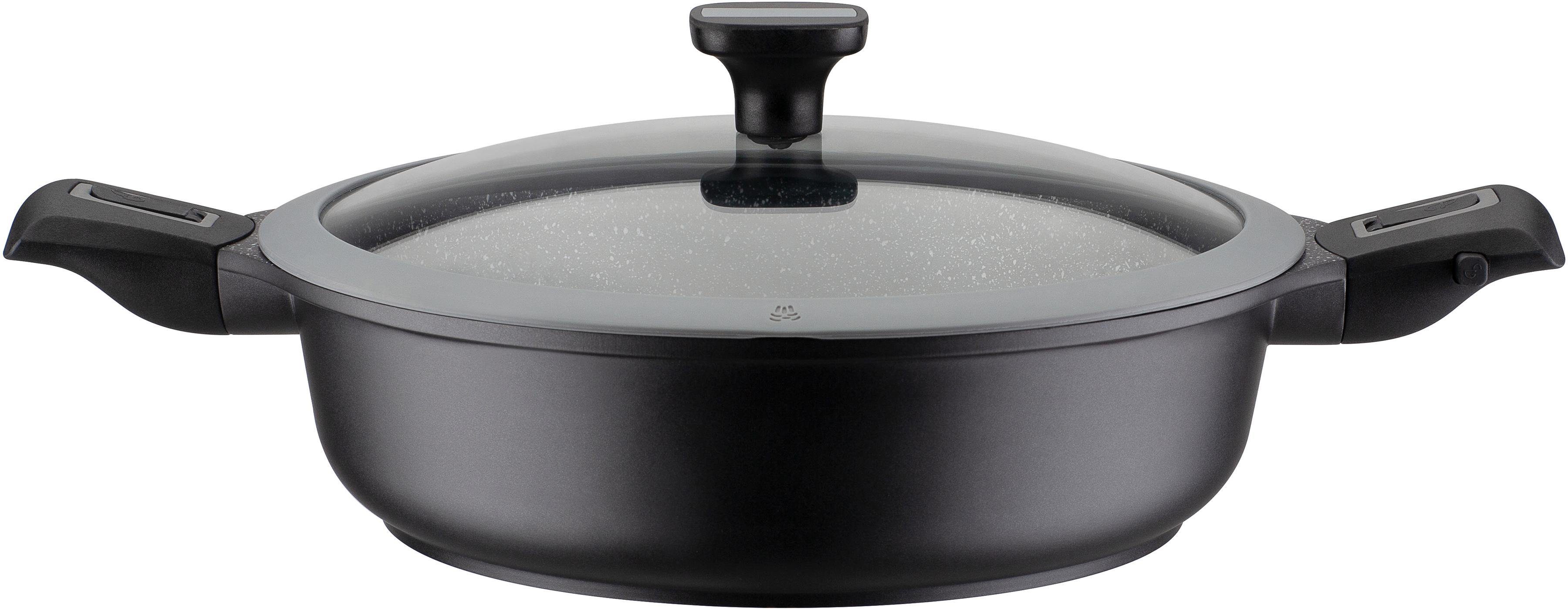 GSW Bratpfanne Easy Click, Aluminiumguss (2-tlg), incl. Glasdeckel, abnehmbarer Griff, Ø 28 cm, hoher Rand, Induktion