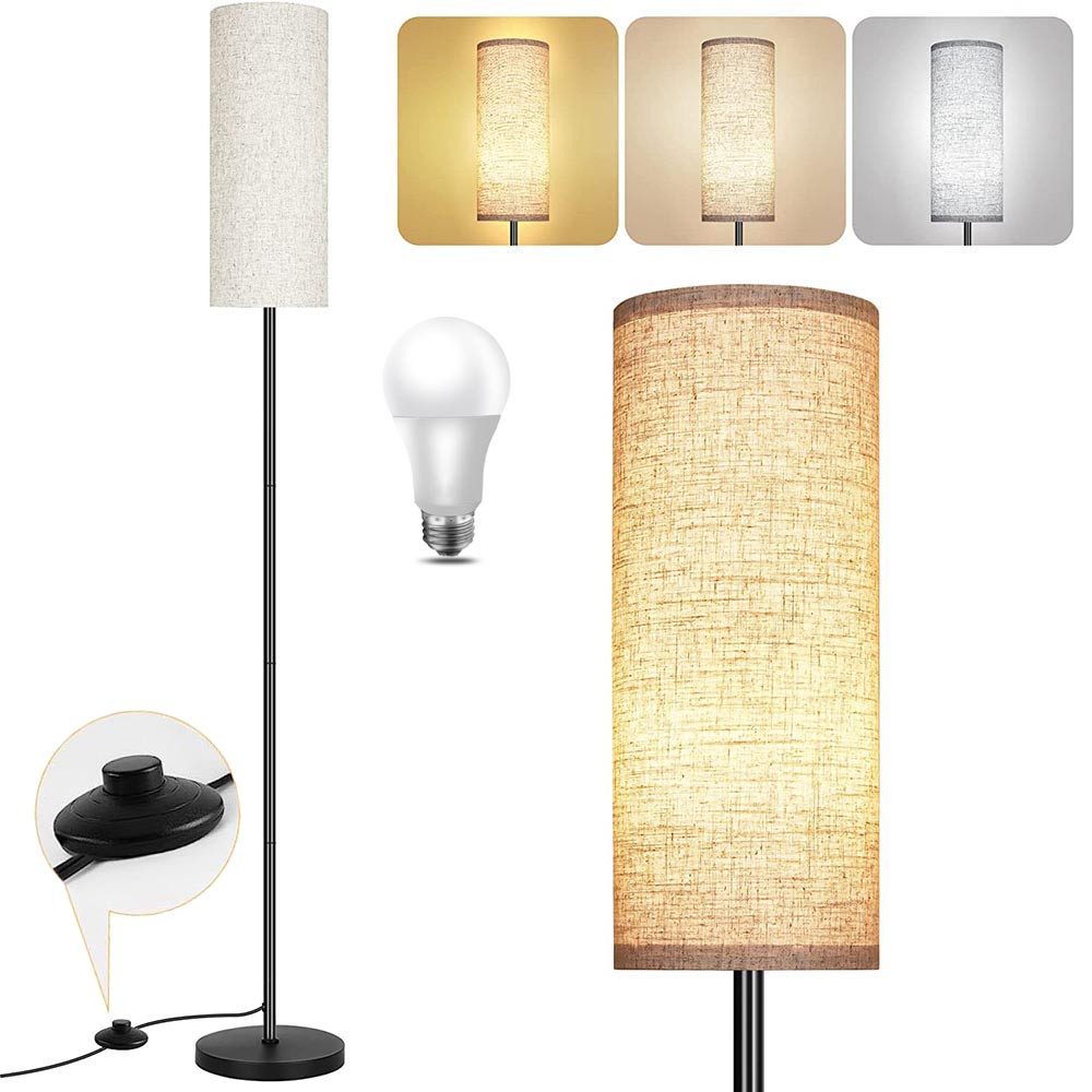 LED Stehlampe Moderne Stehleuchte mit Lampenschirm und Fußschalter, 9 W E26-Glühbirne