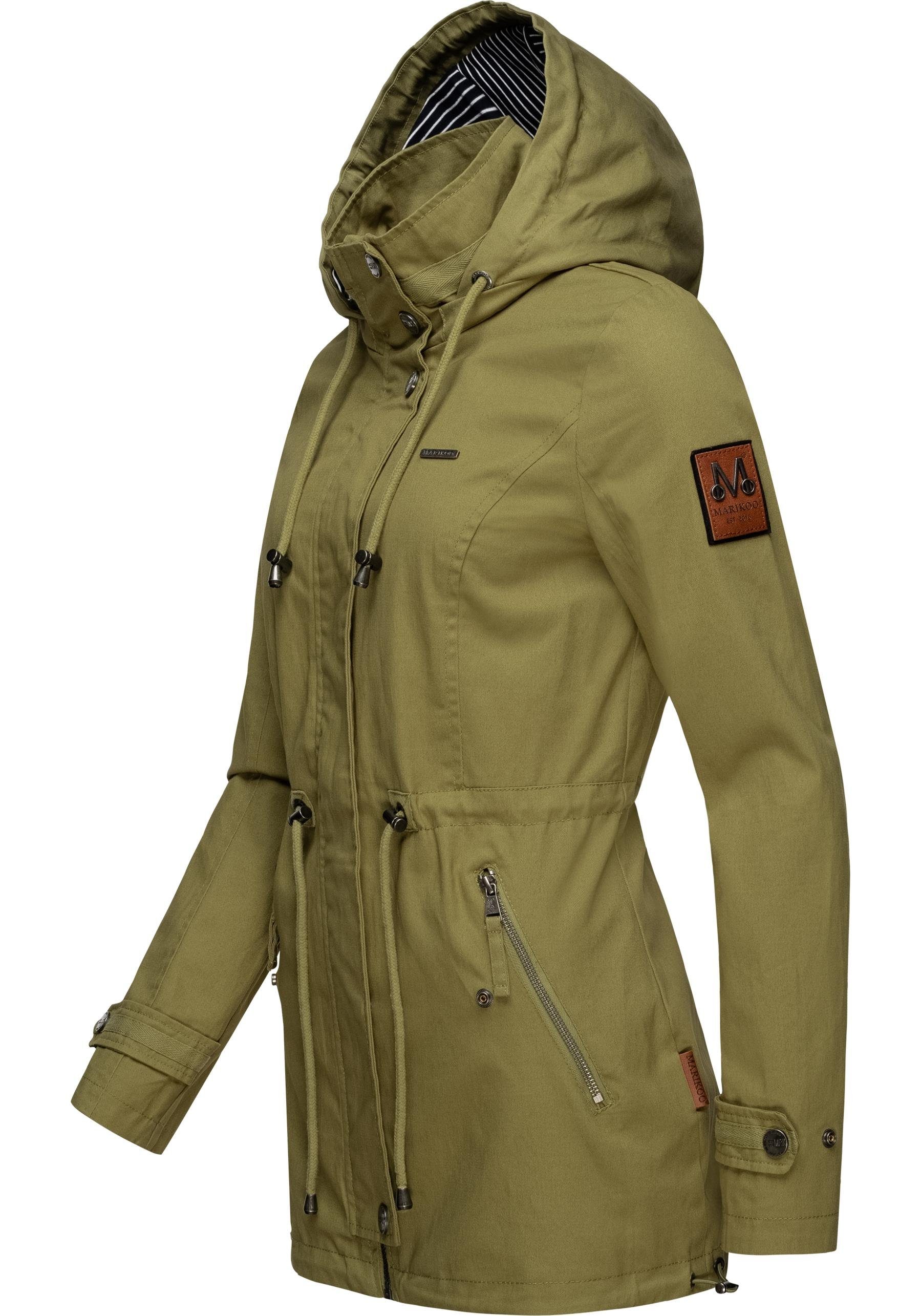 Baumwoll Kapuze modische mit grün Übergangsjacke großer Outdoorjacke Marikoo Nyokoo