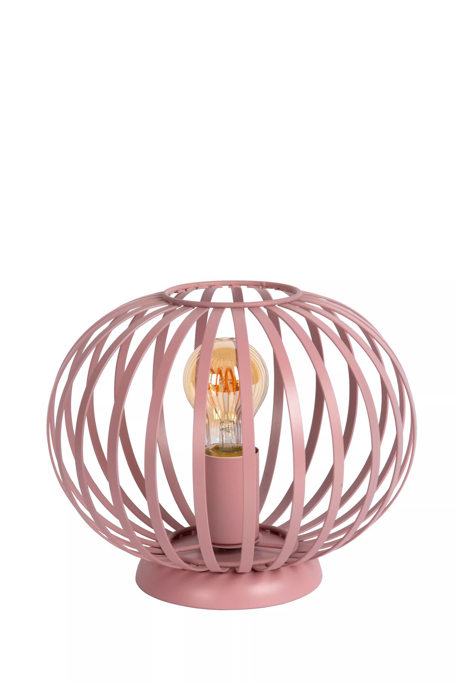 Licht-Erlebnisse Tischleuchte WYLON, ohne Leuchtmittel, Metall E27 rund Ø 25,5 cm 21 cm Drahtschirm Rosa