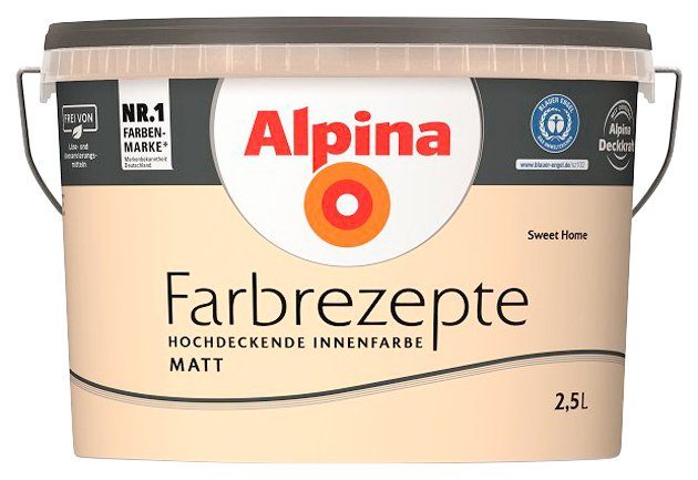 Alpina Wand- und Deckenfarbe Farbrezepte Apricot, matt, Home, 2,5 Liter Helles Sweet