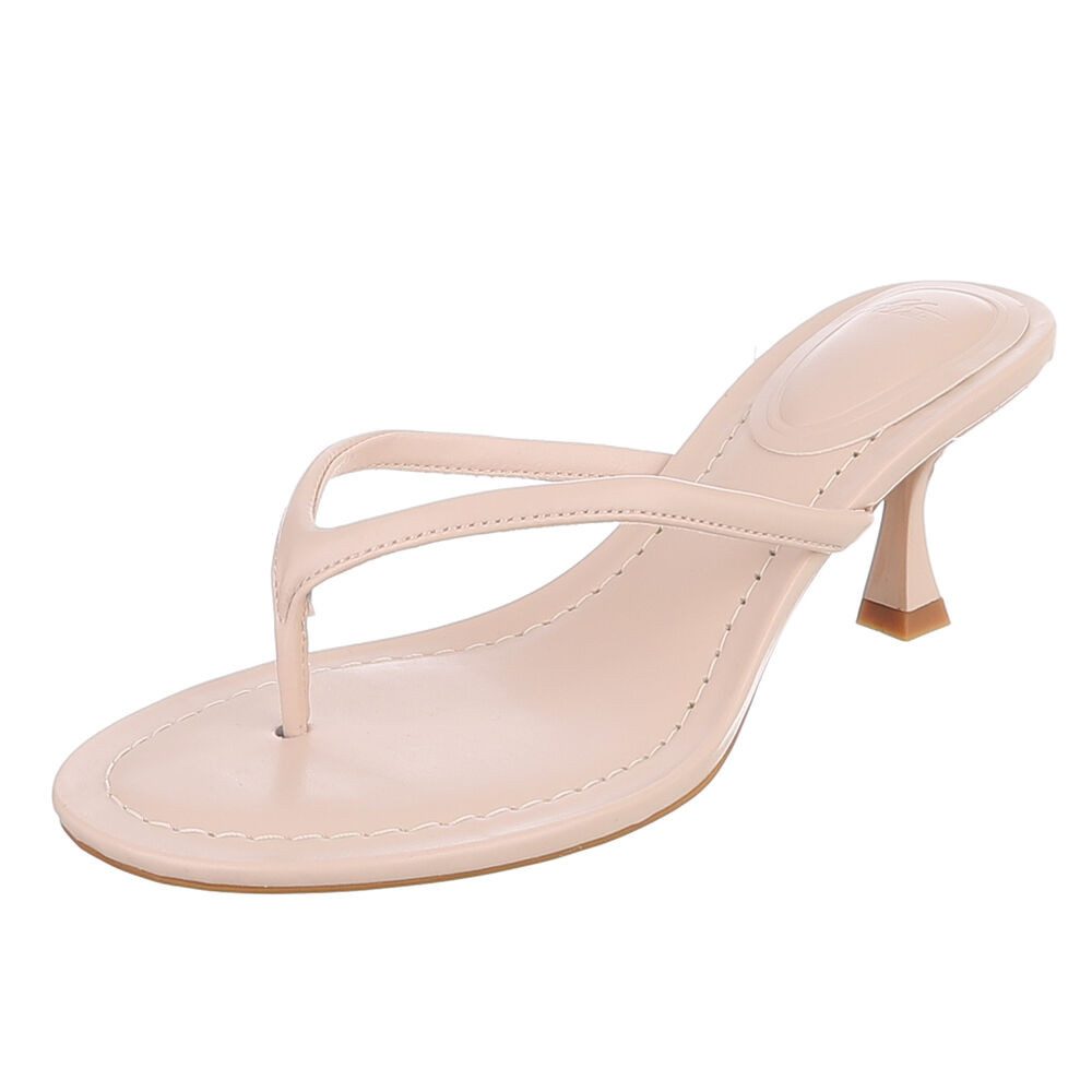 Ital-Design Damen Zehentrenner Sandale mit Absatz elegant Zehentrenner (91895537) Pfennig-/Stilettoabsatz Sandalen & Sandaletten in Beige