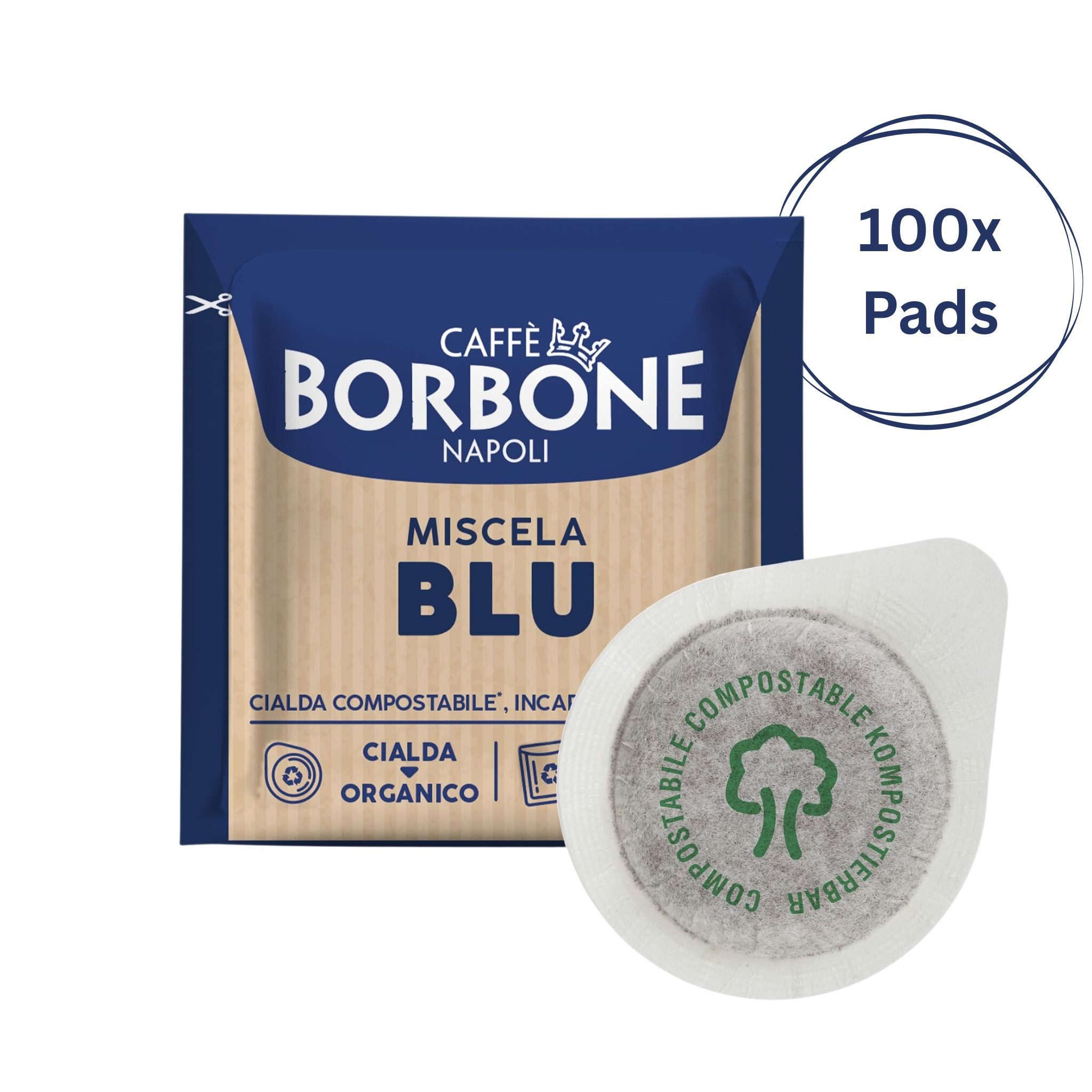Caffè Borbone Kaffee Caffè Borbone Kompostierbare Kaffeepads, Blaue Kaffeemischung 100 Pads, 1 x 7.2 g, 100 St. (Kompatibel mit ESE System Papier Pads 44 mm)