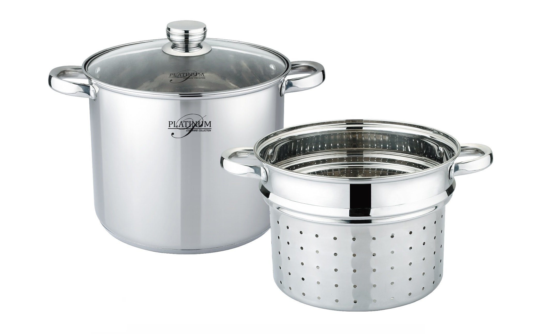 Platinum 3 Kochtopf-Set Spaghetti Induktion, 3-tlg (3-tlg) Ø24cm Nudeltopf Edelstahl Sieb Topf 7L Kochtopf Pasta tlg