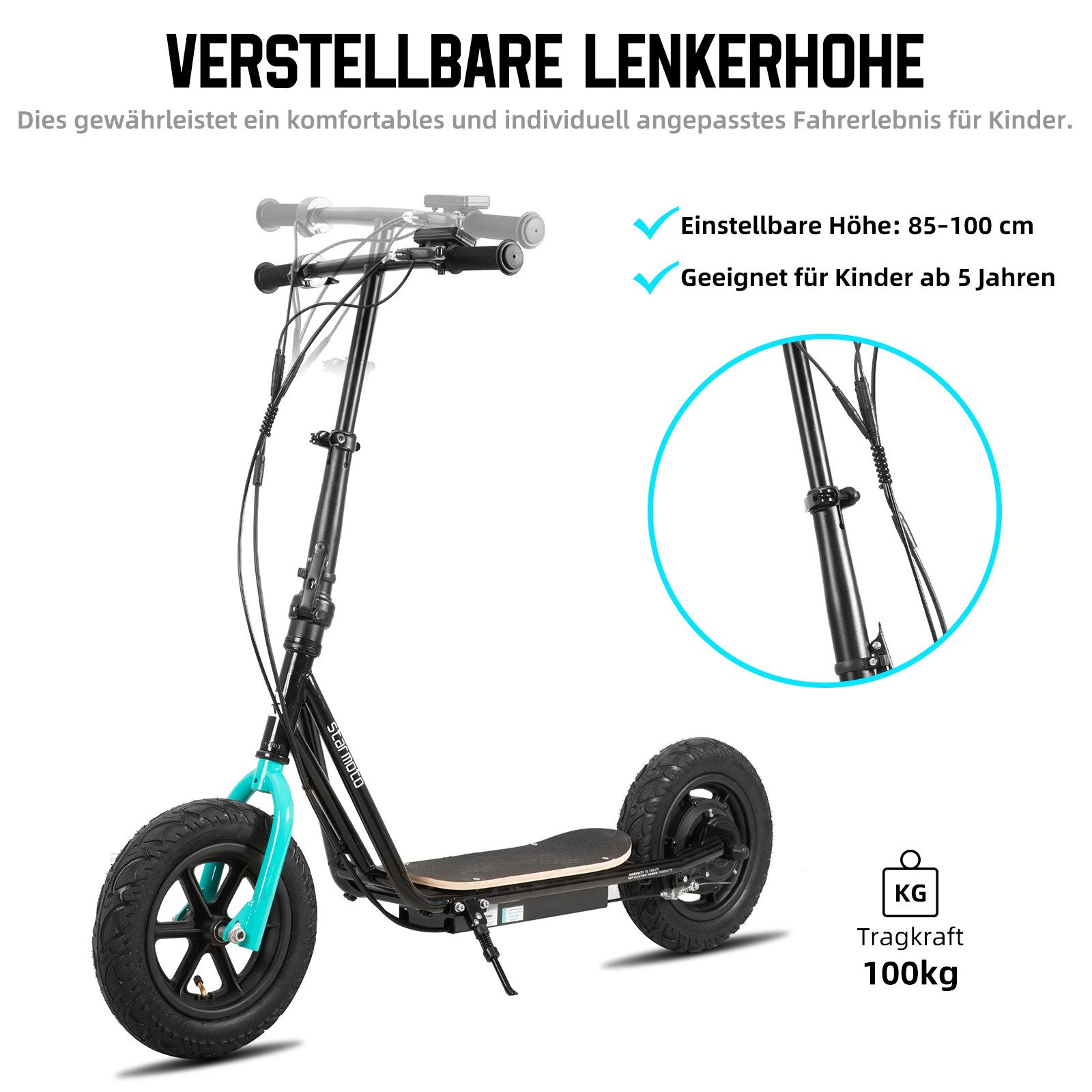 HILAND E-Scooter E-Scooter unisex mit Scheibenbremse & Hochstahl für Pendelfahrten, 22 km/h