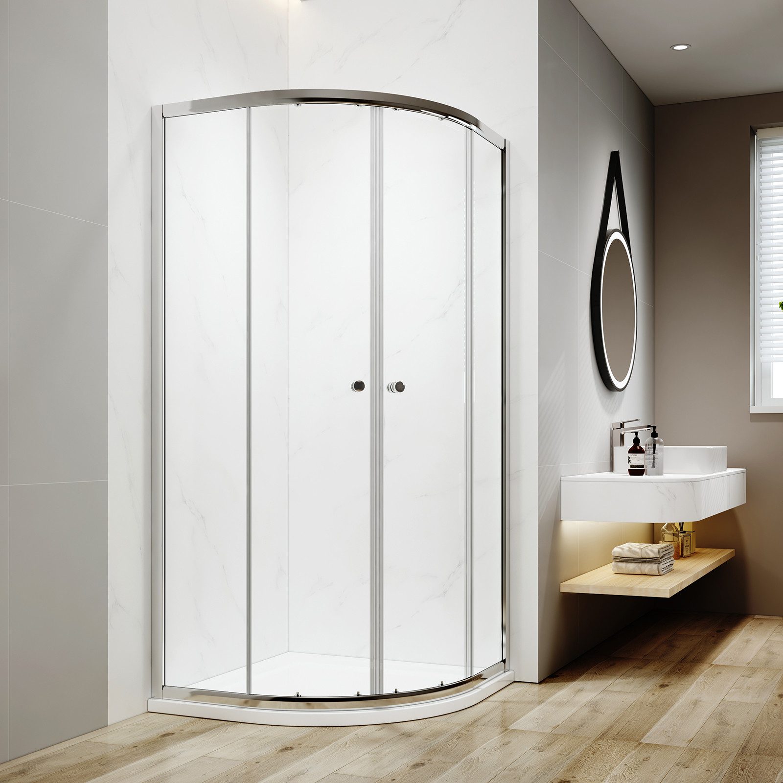 EMKE Runddusche 195 cm Duschkabine Viertelkreis Duschabtrennung mit Schiebetür, BxT: 90x90 cm mit 5mm ESG Sicherheitsglas Nano