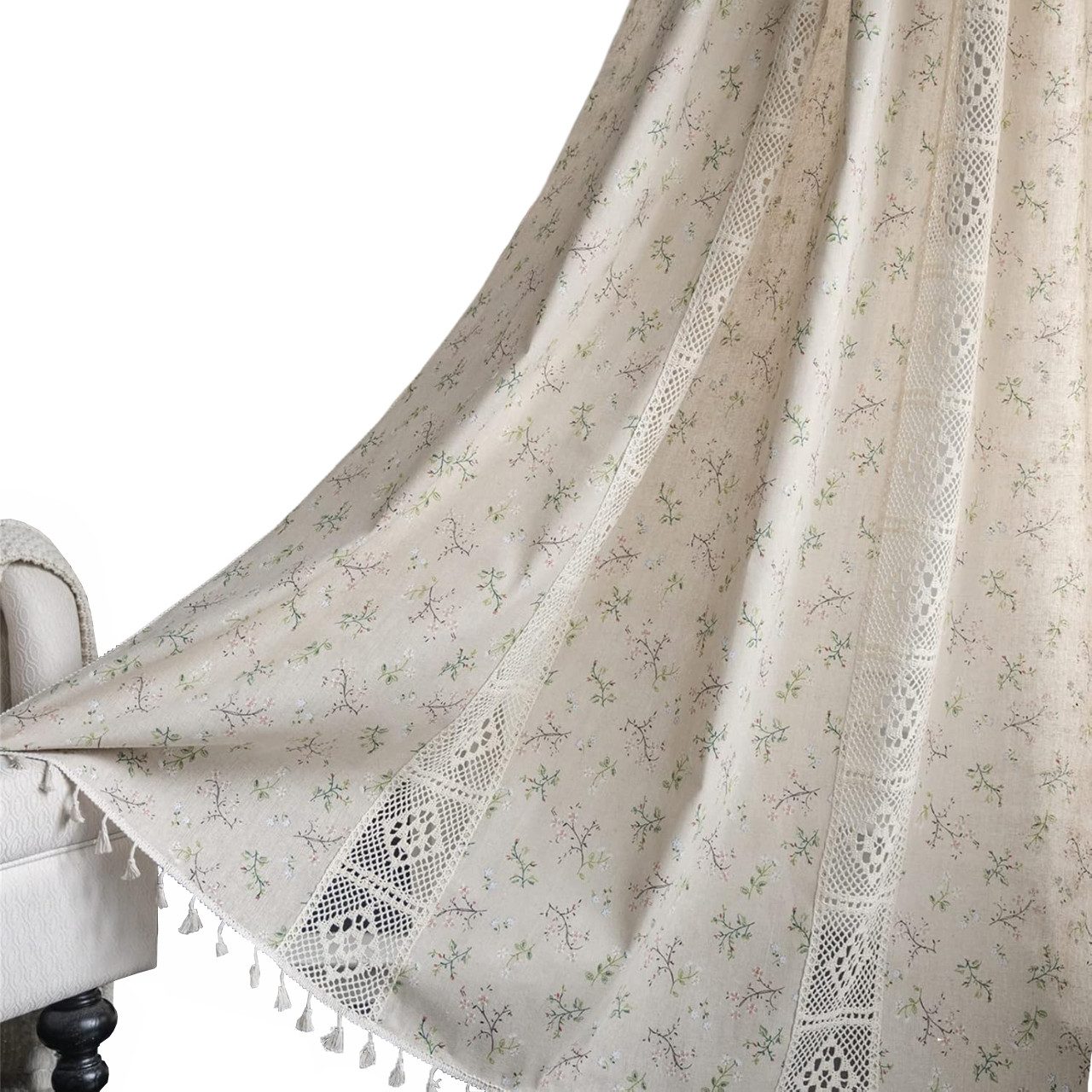 Diwzbyn Vorhang Boho-Vorhänge, Landhausstil Verdunkelungsvorhänge, Vintage Paneelvorhänge, geeignet für Küche und Wohnzimmer