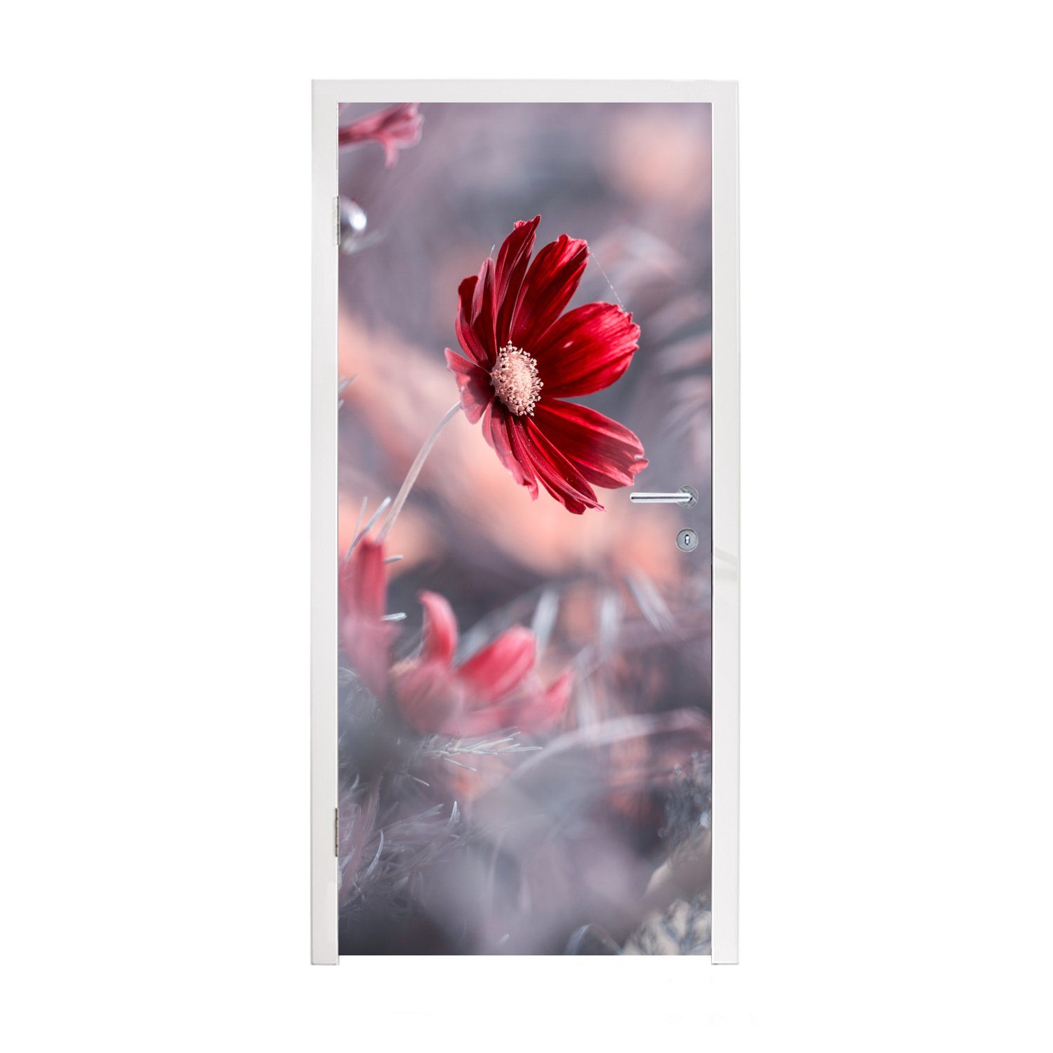 Matt, Fototapete cm - St), bedruckt, Natur (1 - Tür, für Türaufkleber, Pflanzen, Türtapete - Blumen 75x205 Rot MuchoWow