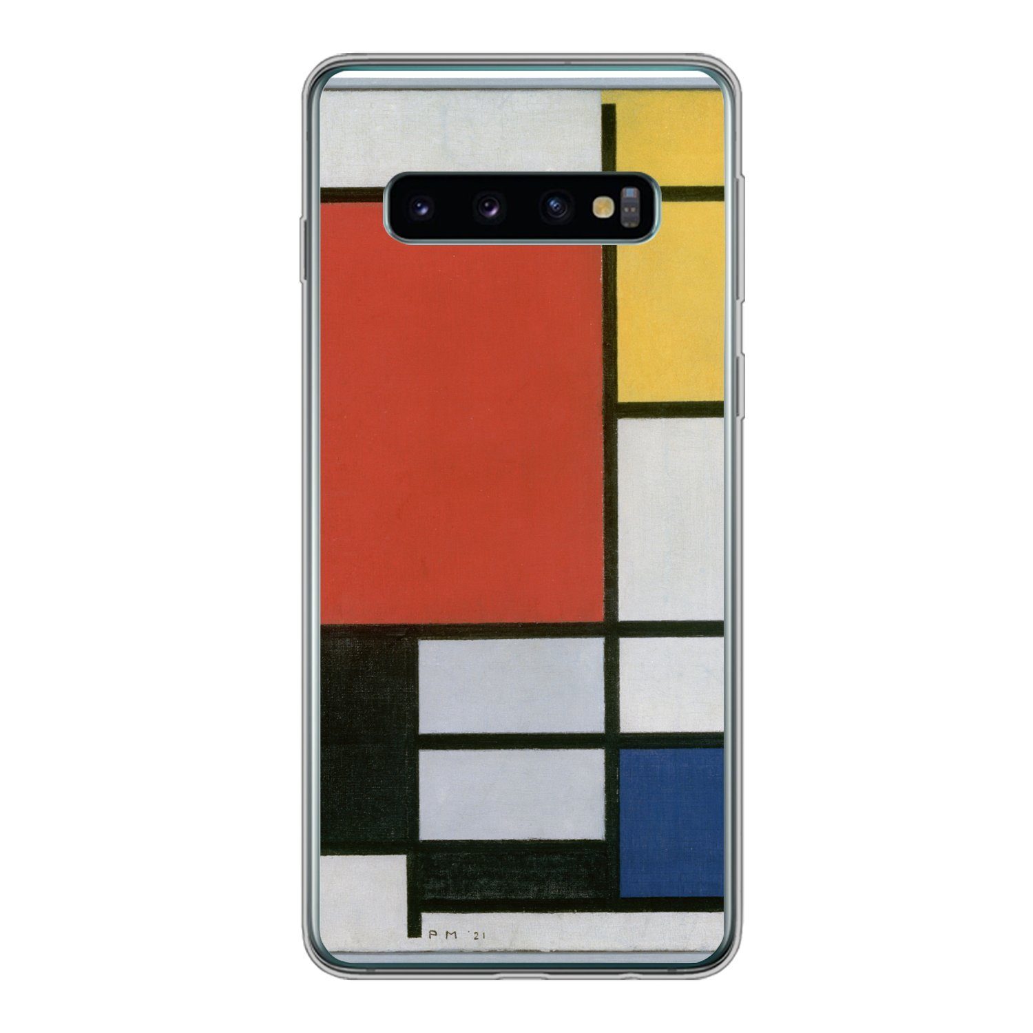 MuchoWow Handyhülle für Samsung Galaxy S10 Komposition 2 in Rot Blau und Gelb - Piet Mondr, Phone Case, Silikon, Schutzhülle Dünn