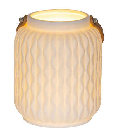 Levandeo® Nachttischlampe, LED Leuchte H16cm Porzellan Weiß Laterne Dekoleuchte Tischlampe