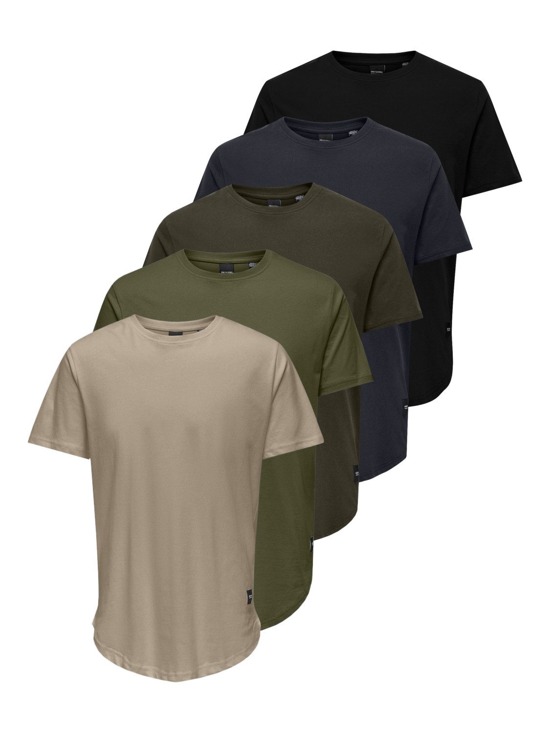 ONLY & SONS Rundhalsshirt ONSMATT LONGY SS TEE 5-PACK (Packung, 5-tlg) Baumwolle, relaxed fit