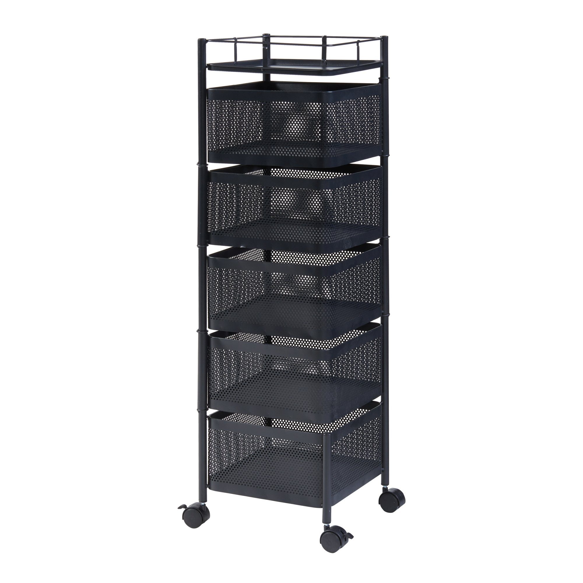 en.casa Rollwagen, »Sunndal« Servierwagen mit 5 Ablagekörben 94,5x27x27cm Schwarz