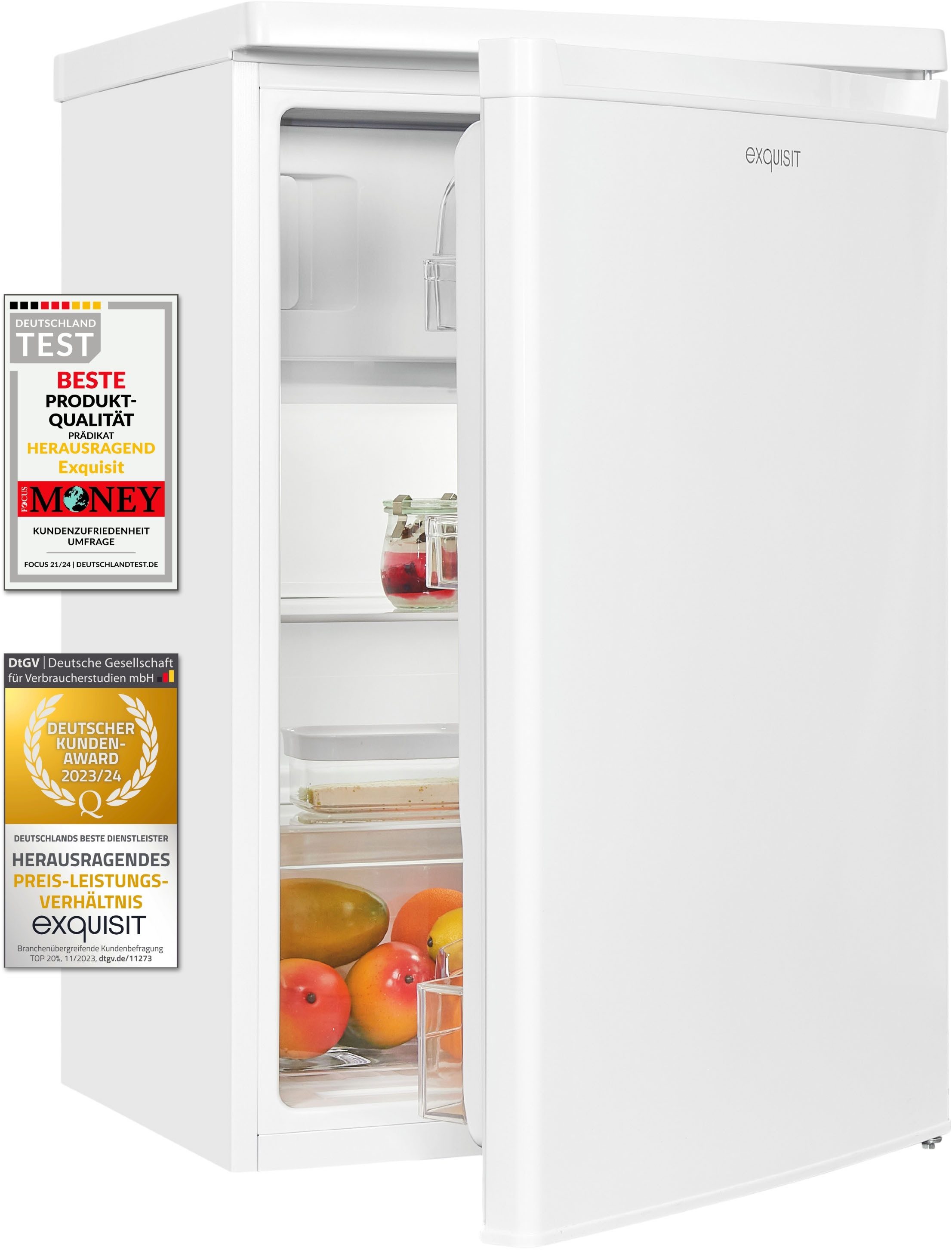 exquisit Kühlschrank KS16-4-E-040E weiss, 85,5 cm hoch, 55 cm breit, Flexibler 109 L Kühl-Gefrier-Kombi: stufenlos regulierbar & kompakt
