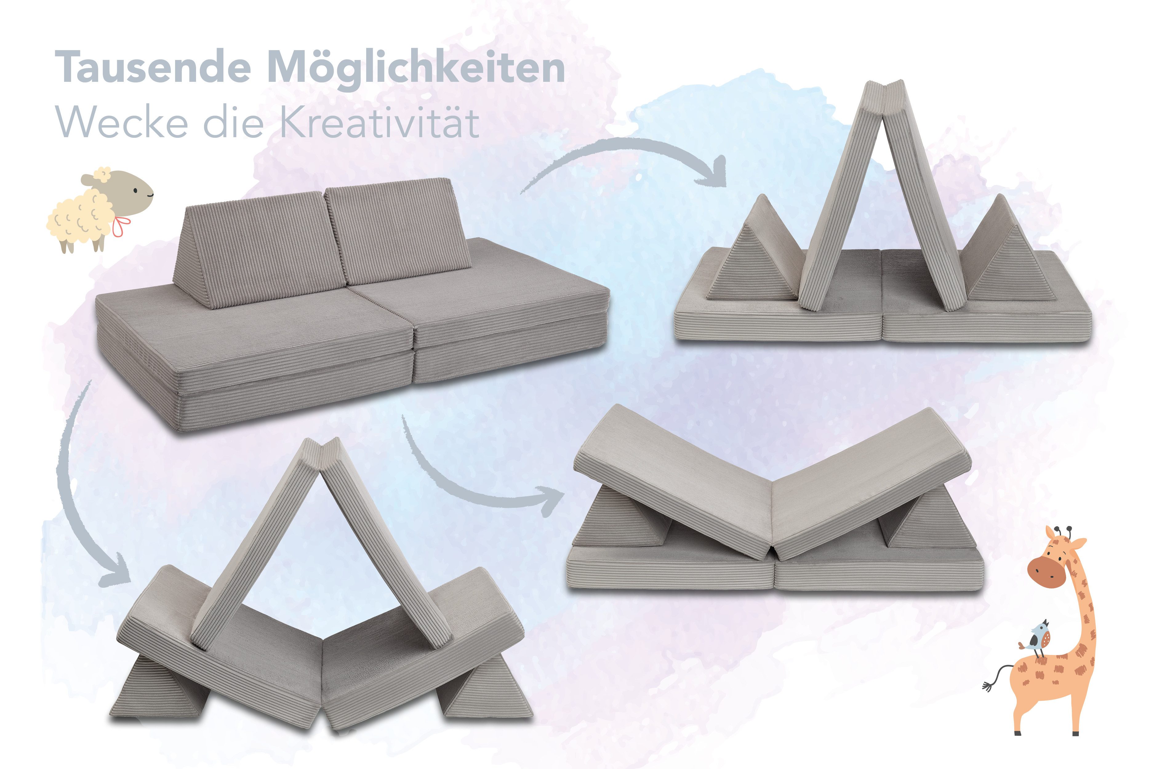 XDREAM Kindersofa Abenteuersofa, Spielsofa, aus Schaumstoff, individuell kombinierbar, 4 Teile, Kinderspielcouch, klappbar und vielfältig verwendbar