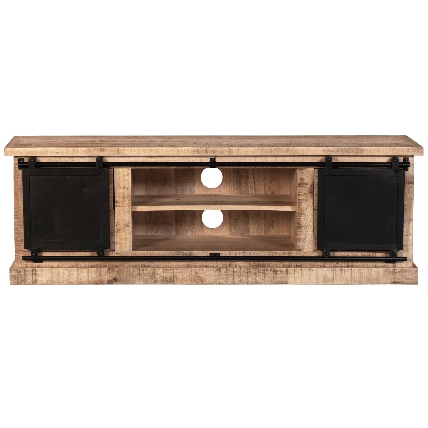 baario TV-Board TV-Board SELCE Industrial Style, 150cm massiv Mangoholz Schiebetüren Design