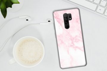 MuchoWow Handyhülle Marmor - Weiß - Rosa - Chic - Marmoroptik, Phone Case, Handyhülle Xiaomi Redmi 9, Silikon, Schutzhülle