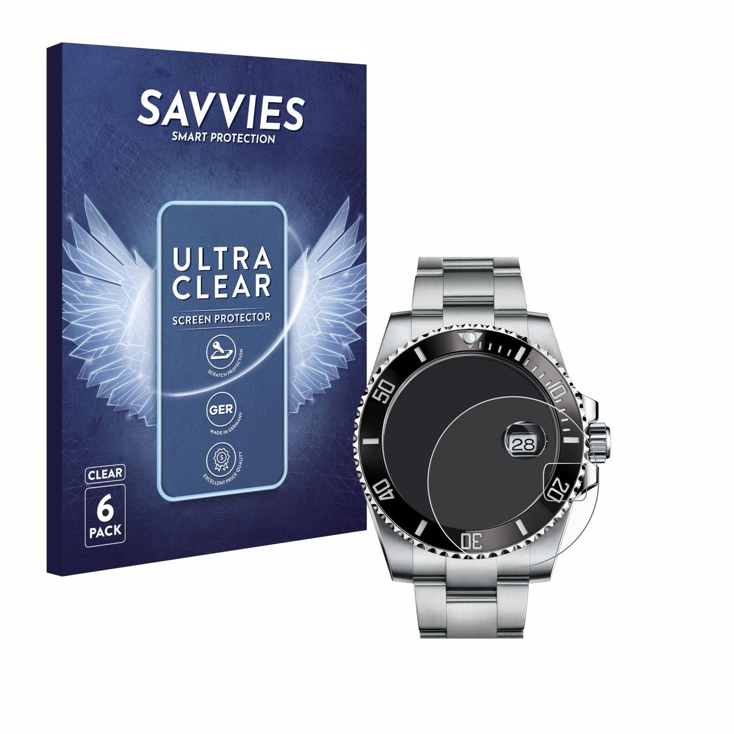 Savvies Displayschutzfolie Schutzfolie für Rolex Submariner (Date), 6 Stück, Displayschutz Schutz Folie Klar Transparent