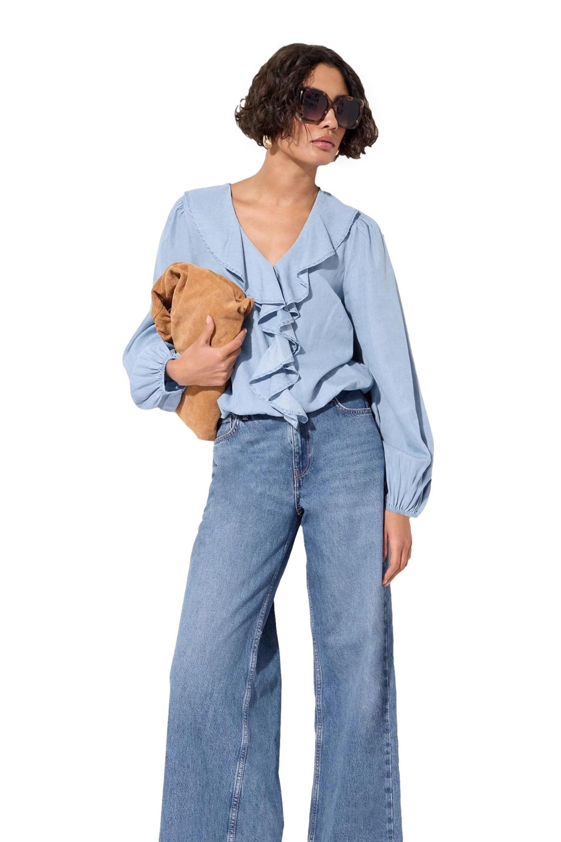 Friends Like These Langarmbluse Friends Like These Chambray-Rüschenbluse (1 günstig online kaufen