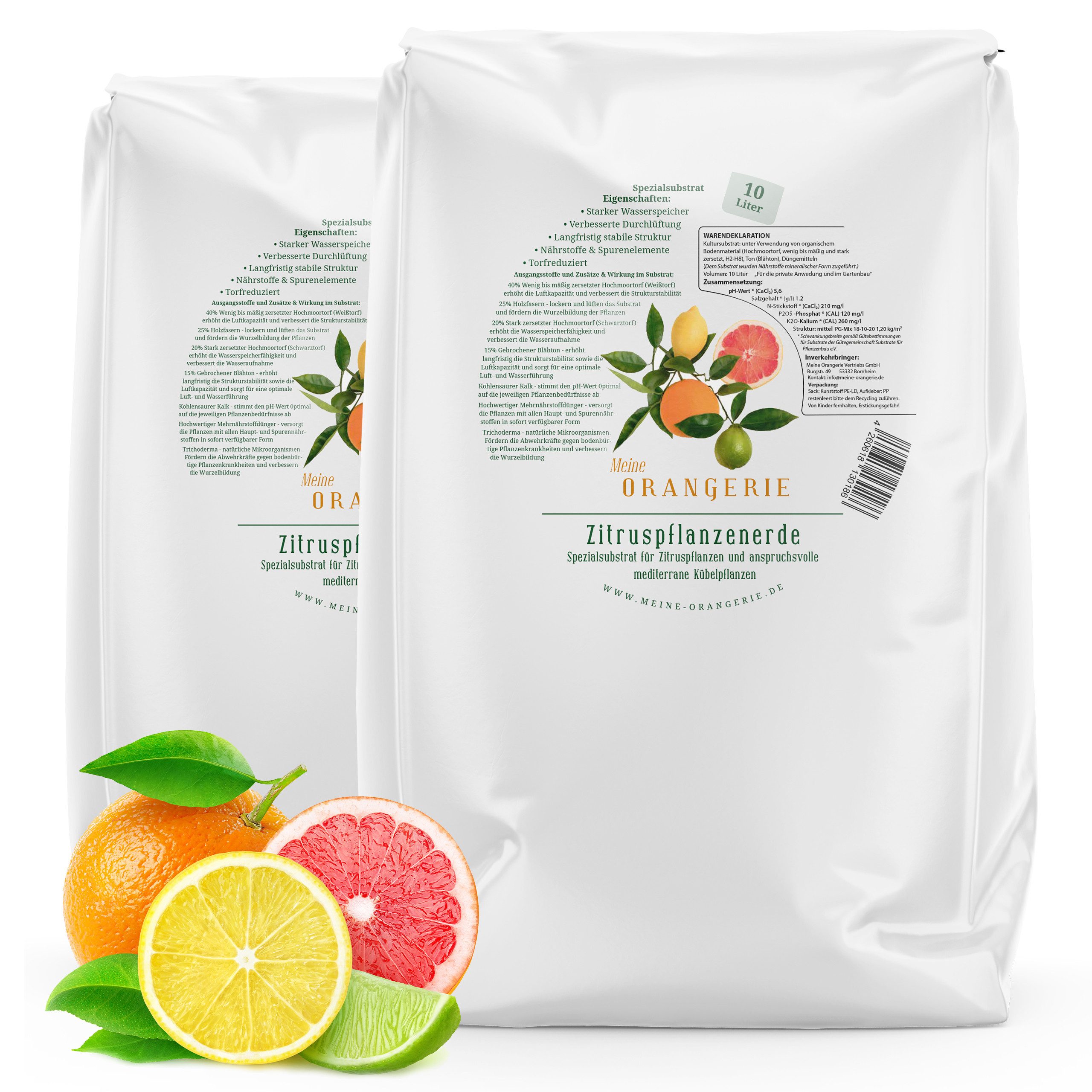 Meine Orangerie Spezialerde Zitruserde und mediterrane Pflanzenerde, mit hochwertigem Mehrnährstoffdünger, (Pflanzerde für anspruchsvolle mediterrane Kübelpflanzen), 10 Liter
