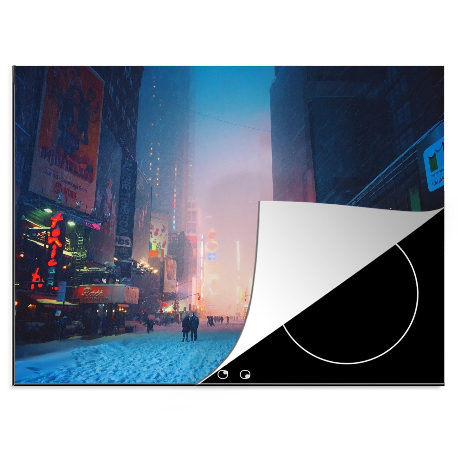 MuchoWow Herdblende-/Abdeckplatte New York - Licht - Schnee, Vinyl, (1 tlg), 70x52 cm, Mobile Arbeitsfläche nutzbar, Ceranfeldabdeckung