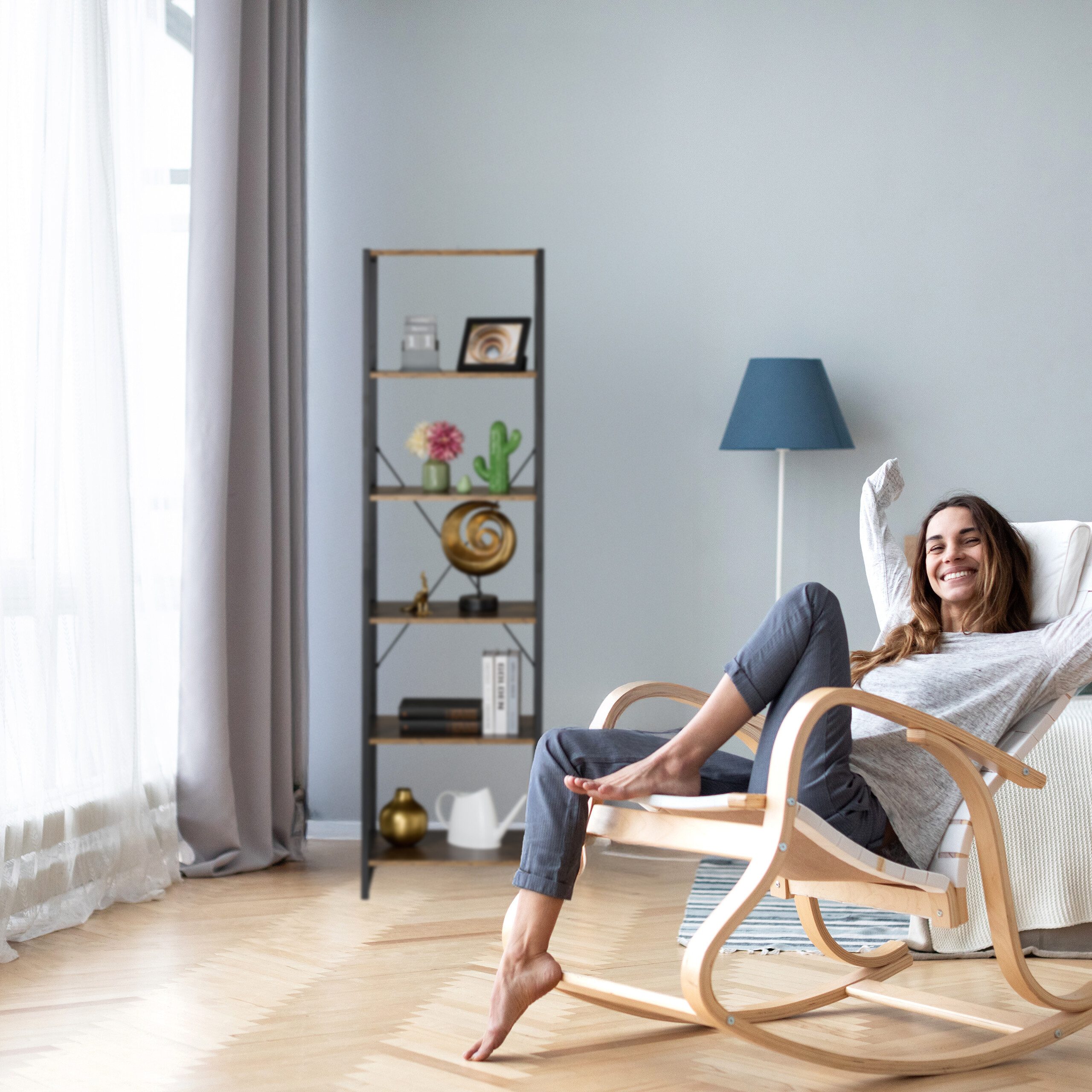 relaxdays Standregal mit 6 Ebene, Industrial-Schwarz