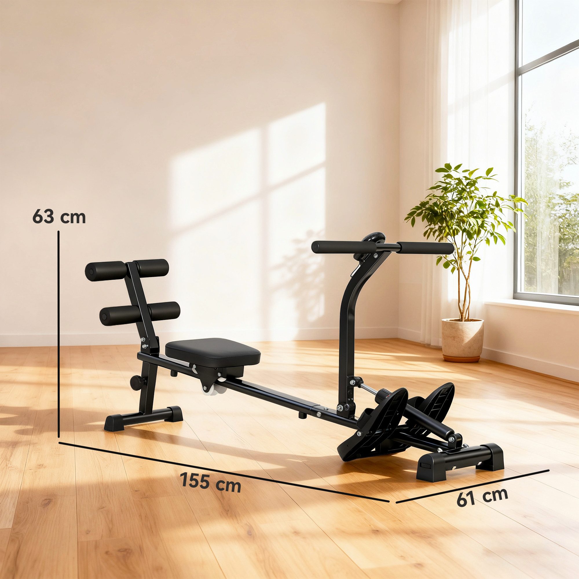 SPORTNOW Rudergerät mit 12 Widerstandsstufen, LCD-Display, Sit-up-Funktion (2 in 1 Rudermaschine, 1-tlg., leises Rudergeräte für Zuhause), Heimrudergerät für Heimfitness