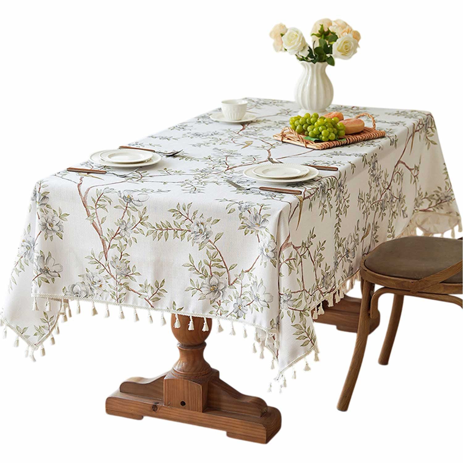 Tischdecke Tischdecke mit Blumen und Vogelmuster, Quaste Dekoration,Party Dekor