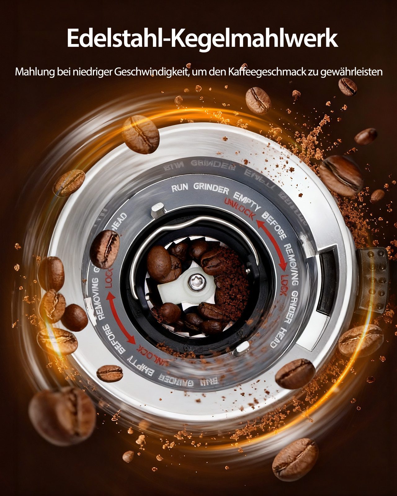 Aigostar Kaffeemühle Professionelle Coffee Grinder mit 52 Mahleinstellungen, Kegelmahlwerk, 180,00 W, Kegelmahlwerk, 320,00 g Bohnenbehälter, Geeignet für Espresso, mit Präzisem Digital Display, Edelstahl