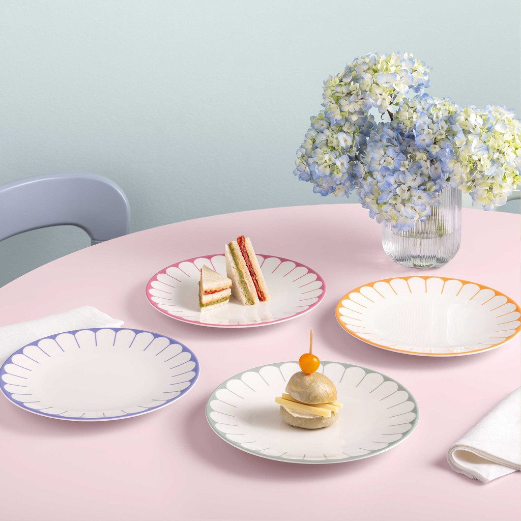 Villeroy & Boch Speiseteller Fleur couleur Speiseteller 4tlg. 26,5x26,5x3cm, (4 St), Premium Porcelain, mikrow.- & spülm.sicher, Made in Germany