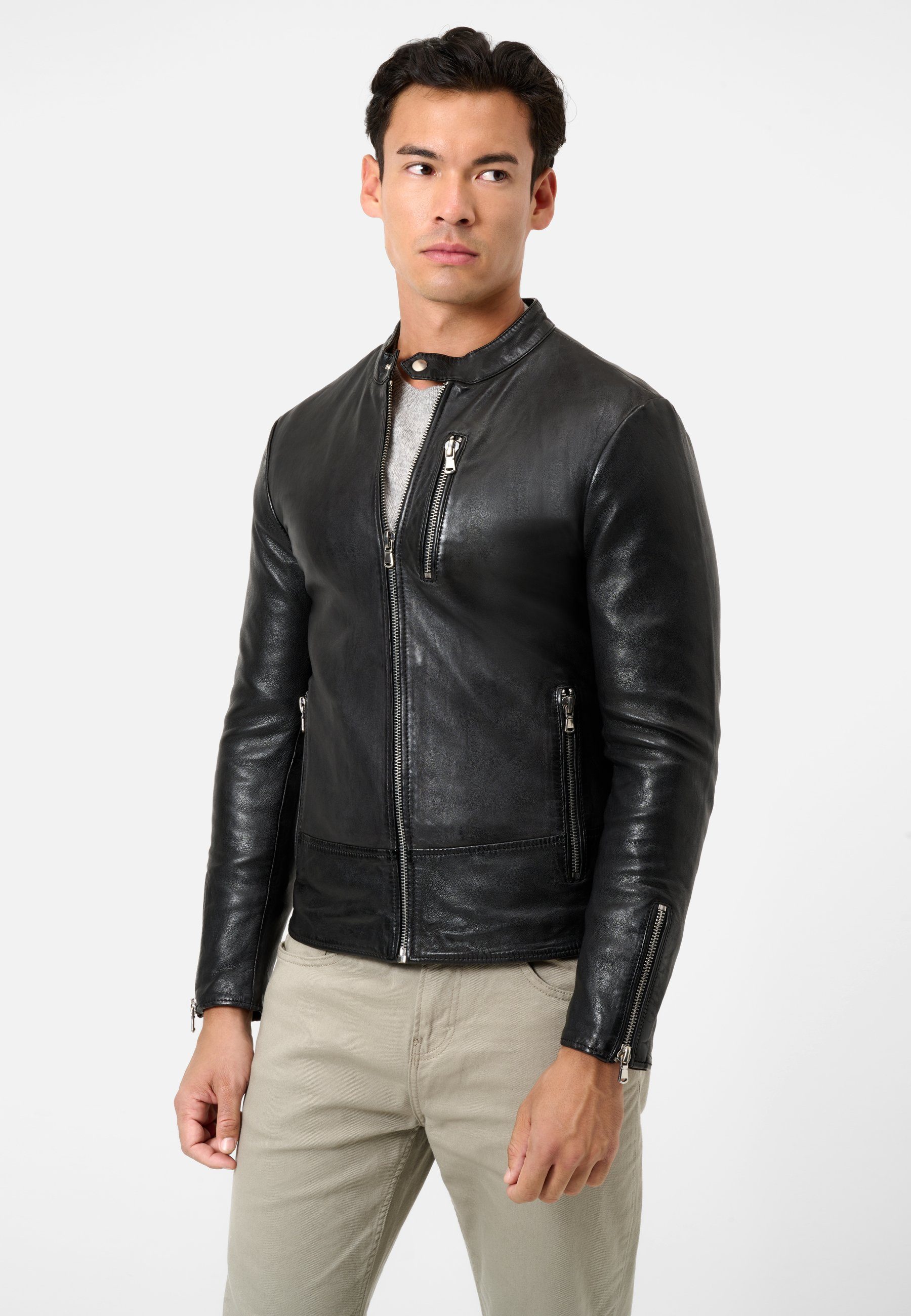 RICANO Lederjacke Carlo Lederjacke aus Lamm Leder im Biker-Stil