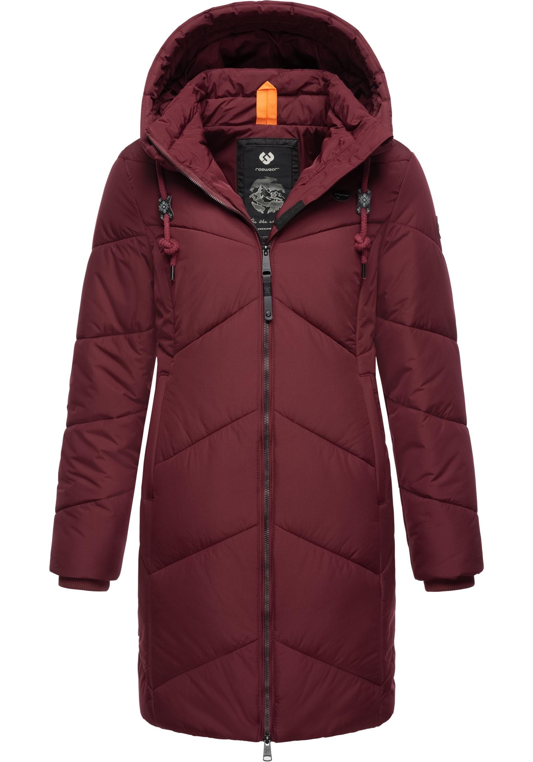 Ragwear Steppmantel Novista Stylischer Wintermantel mit zick zack Muster und großer Kapuze