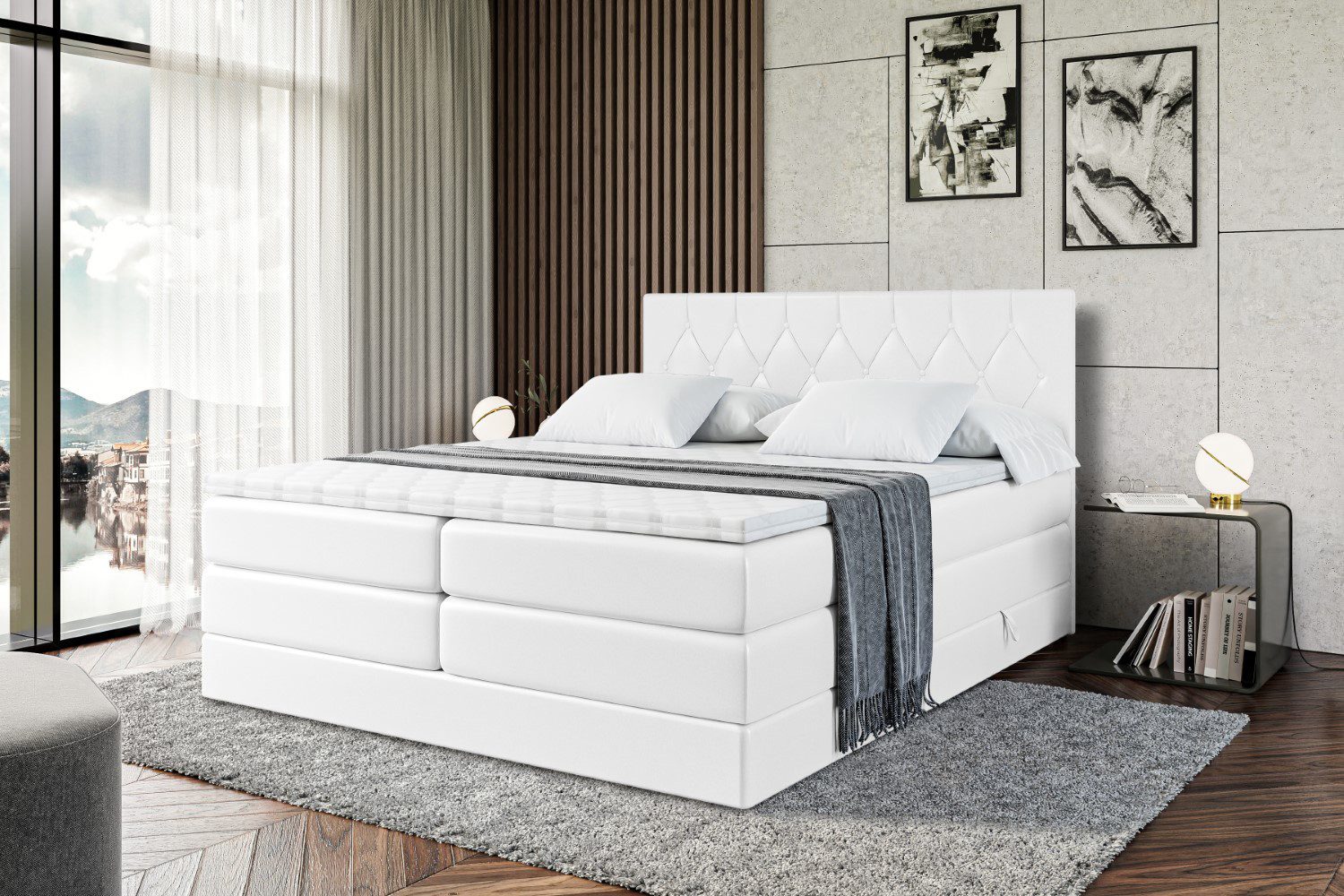 ALTDECOR Boxspringbett VELANTO-BZ KING (mit Matratze und Lattenrost Topper Polsterbett mit Bettkasten Boxbett), H4 Multipocket, H3 Bonellfederung, Doppelbett Springboxbett