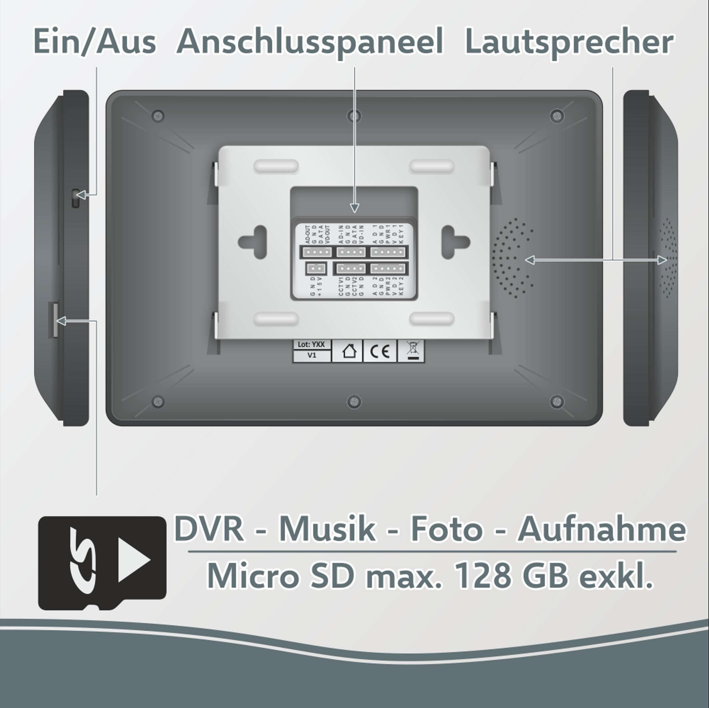 PV40-P1M1 Türklingel außen, Türklingel, (innen, 1 1 Bildschirm, Voicemail-Funktion, x Elro Home 2-tlg., Smart x Nachtmodus)