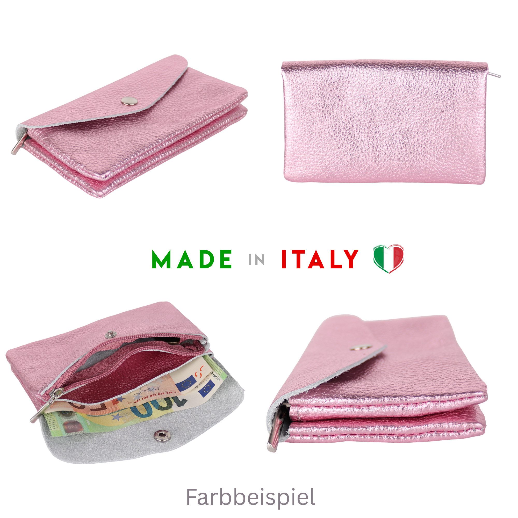 MIRROSI Mini Geldbörse Mittelgroße Portemonnaie MADE IN ITALY Echtleder (15x9x2cm BxHxT) – Bild 4 von 4